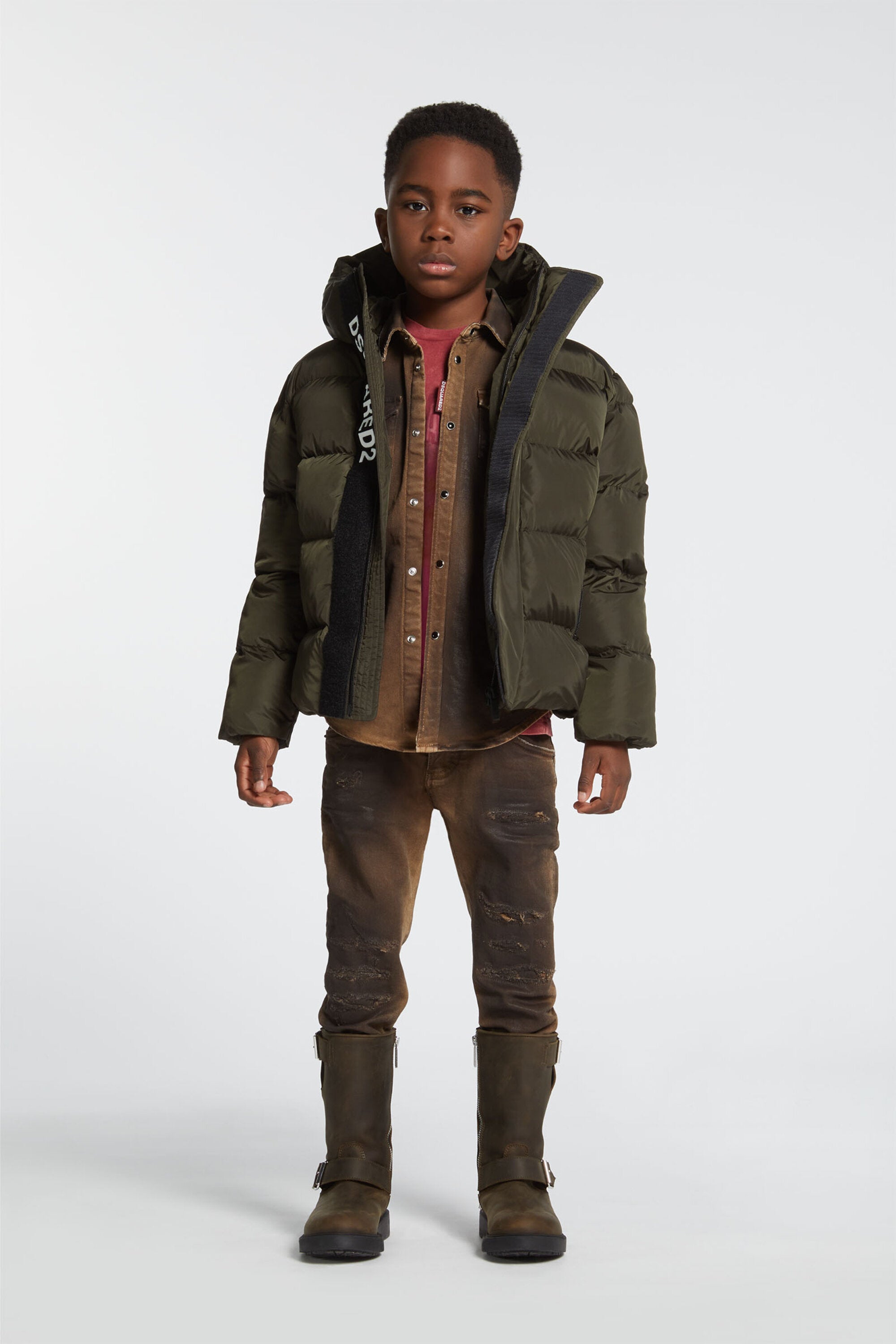 Giacca imbottita corta con cappuccio e logo DSQUARED2