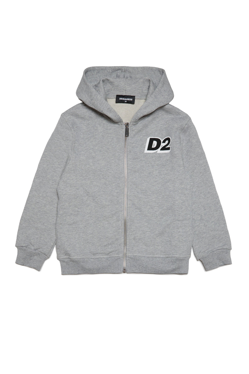 Dsquared2 kid Cotton mélange loungewear hooded sweatshirt with zip and D2  logo | Brave Kid