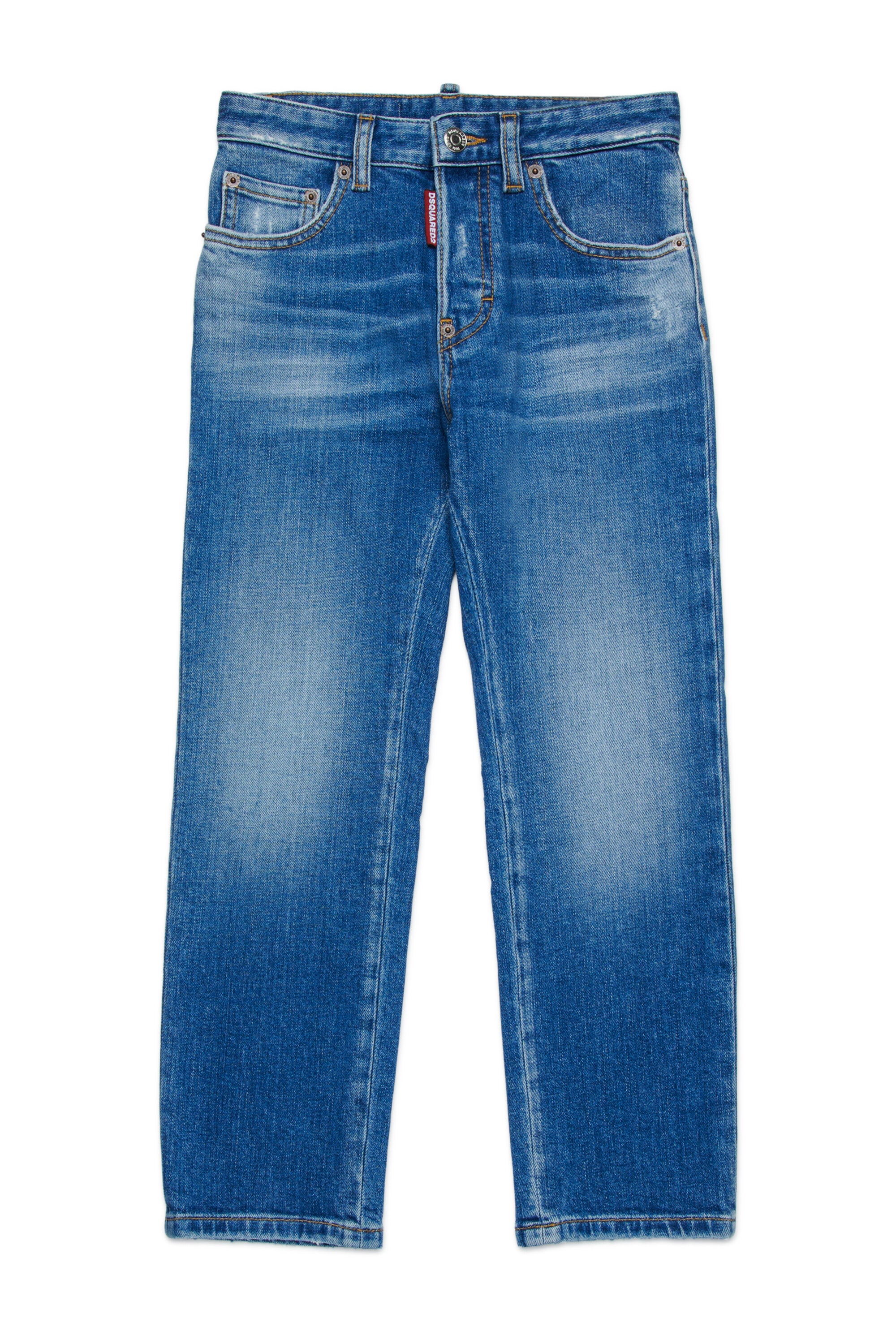 Jeans straight blu medio con abrasioni - 642