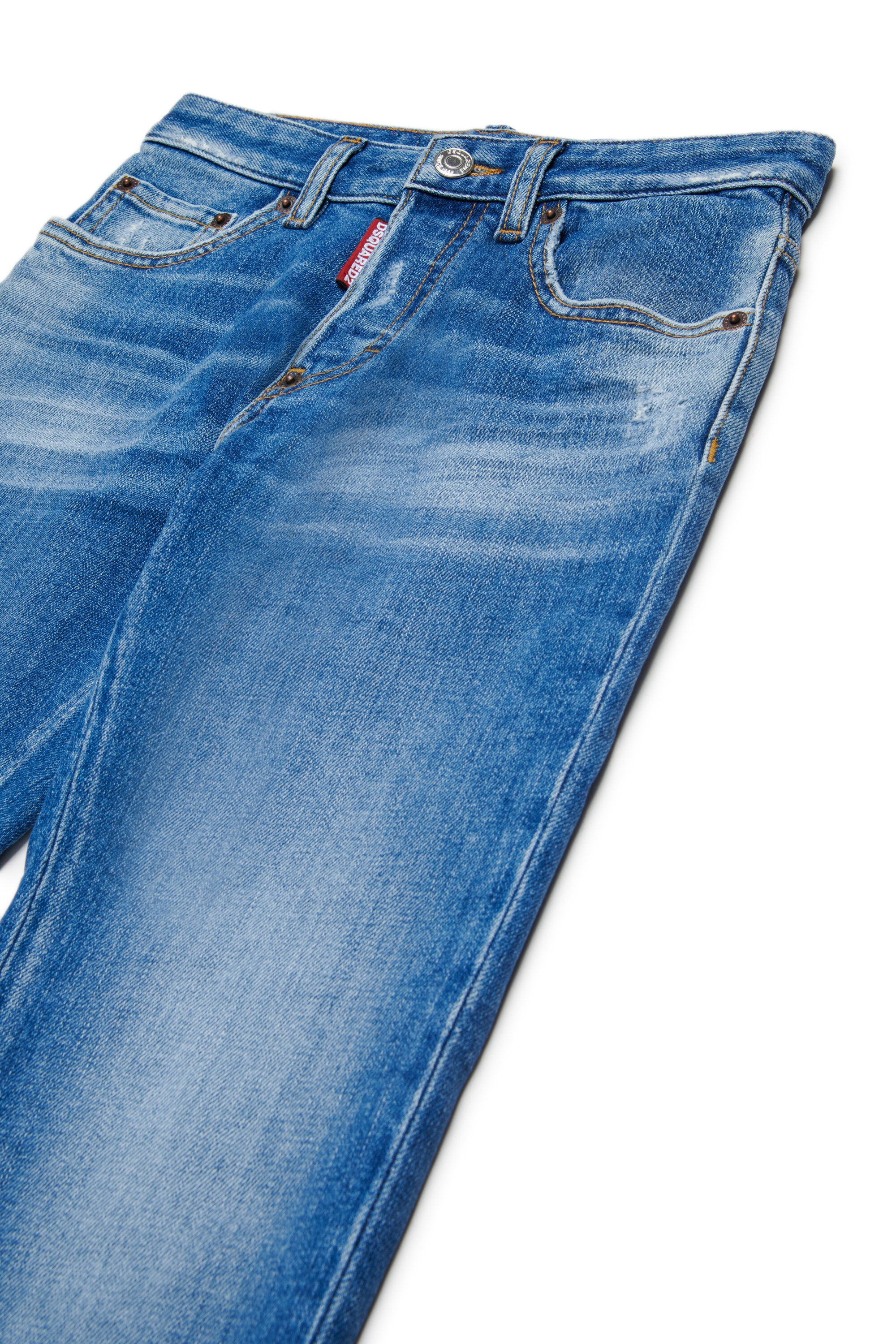 Jeans straight blu medio con abrasioni - 642