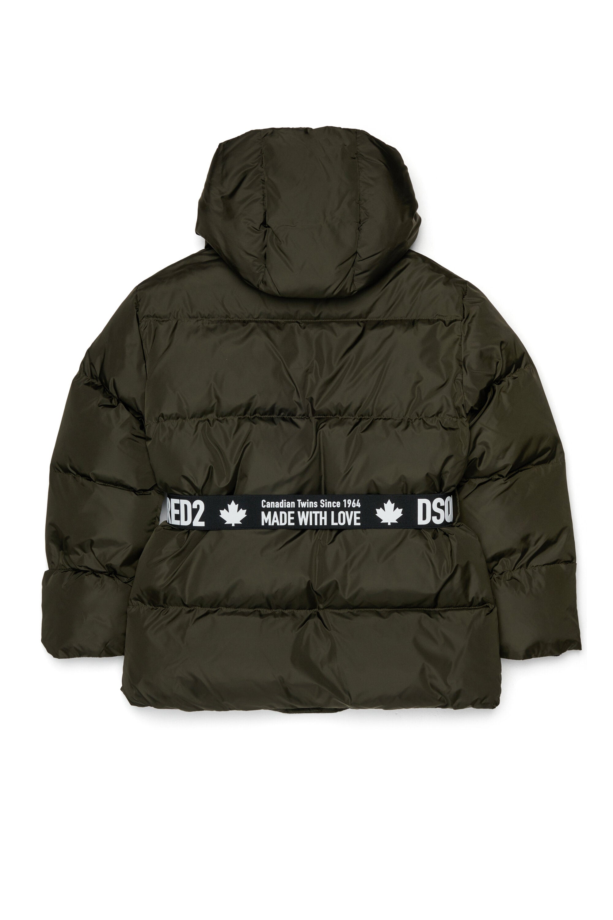 Doudoune longue avec ceinture reportant le logotype