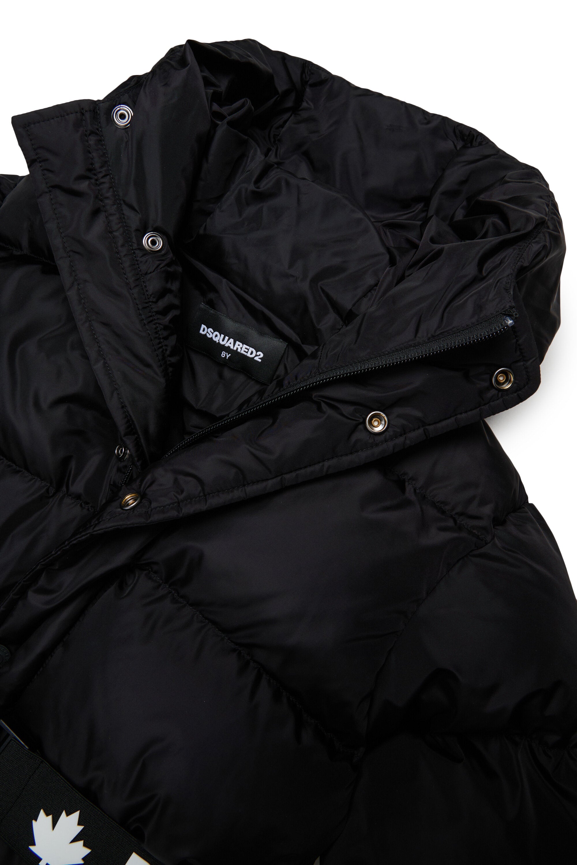Long padded jacket with branded belt