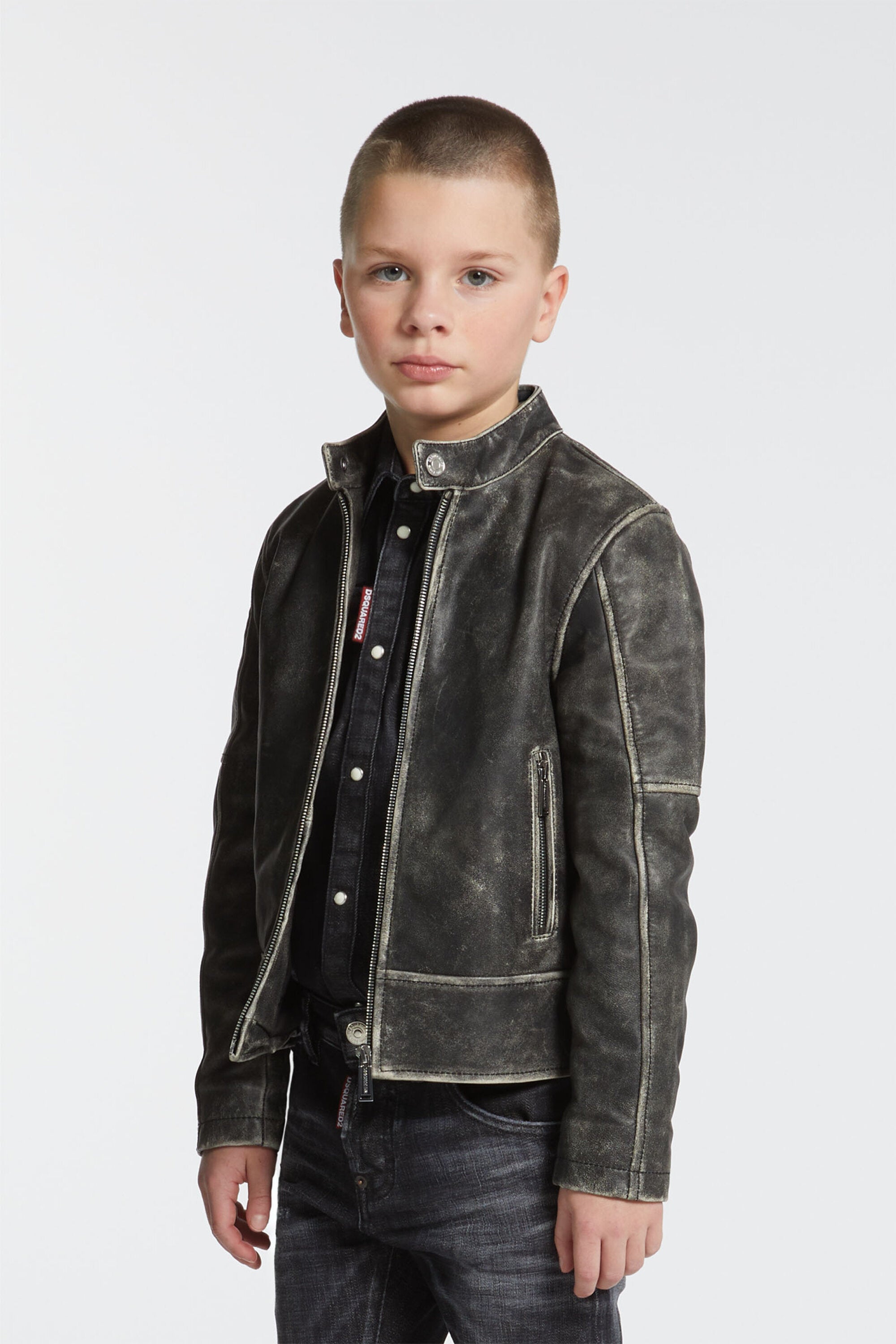 Giacca biker in pelle effetto vissuto