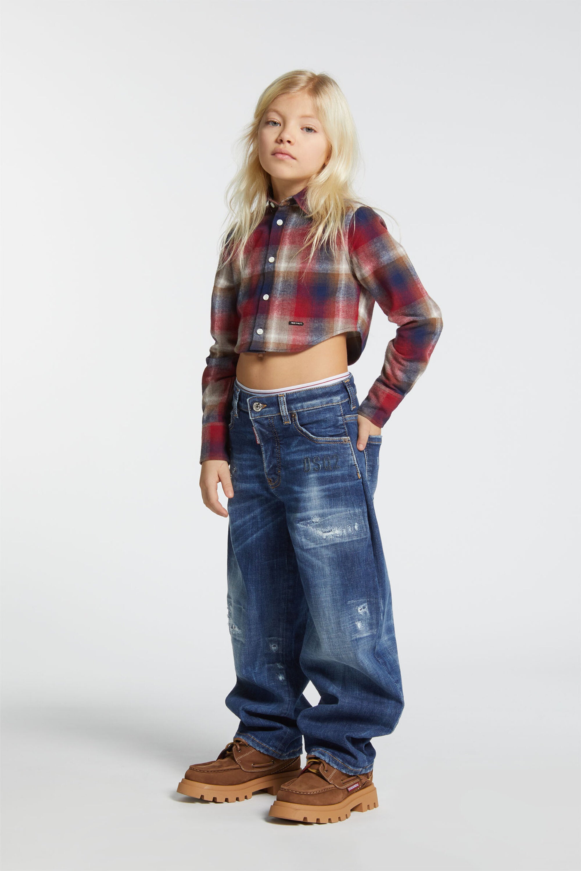 Chemise courte en flanelle à carreaux