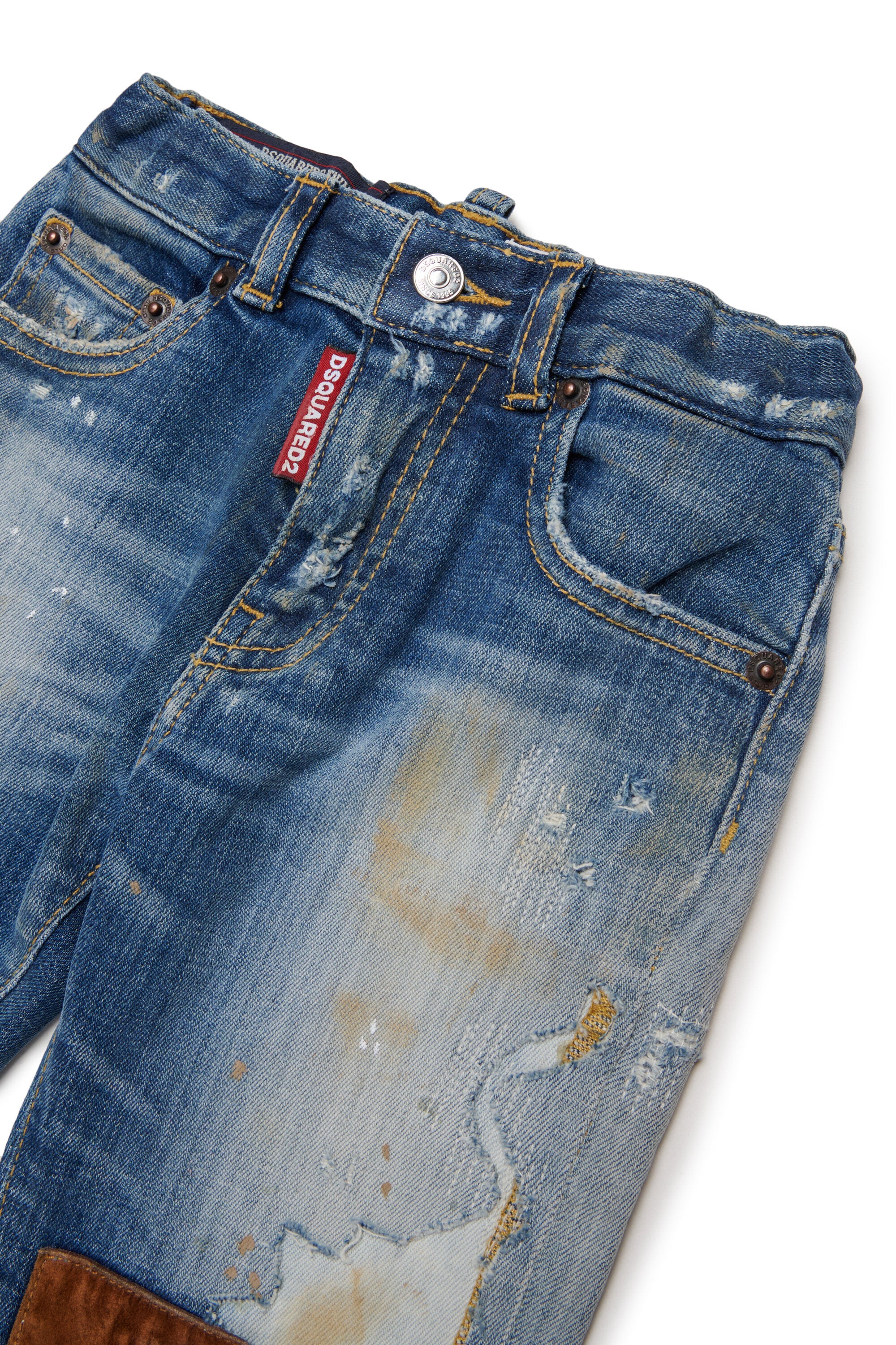 Jean regular à effet usé patchwork -Loose