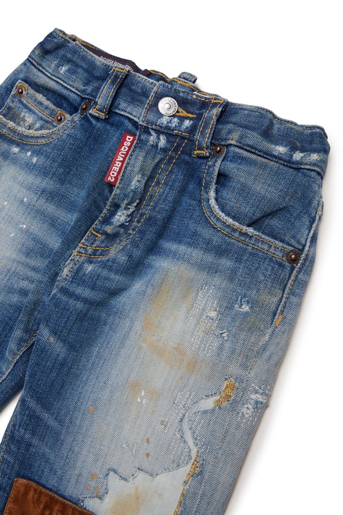 Jean regular à effet usé patchwork -Loose