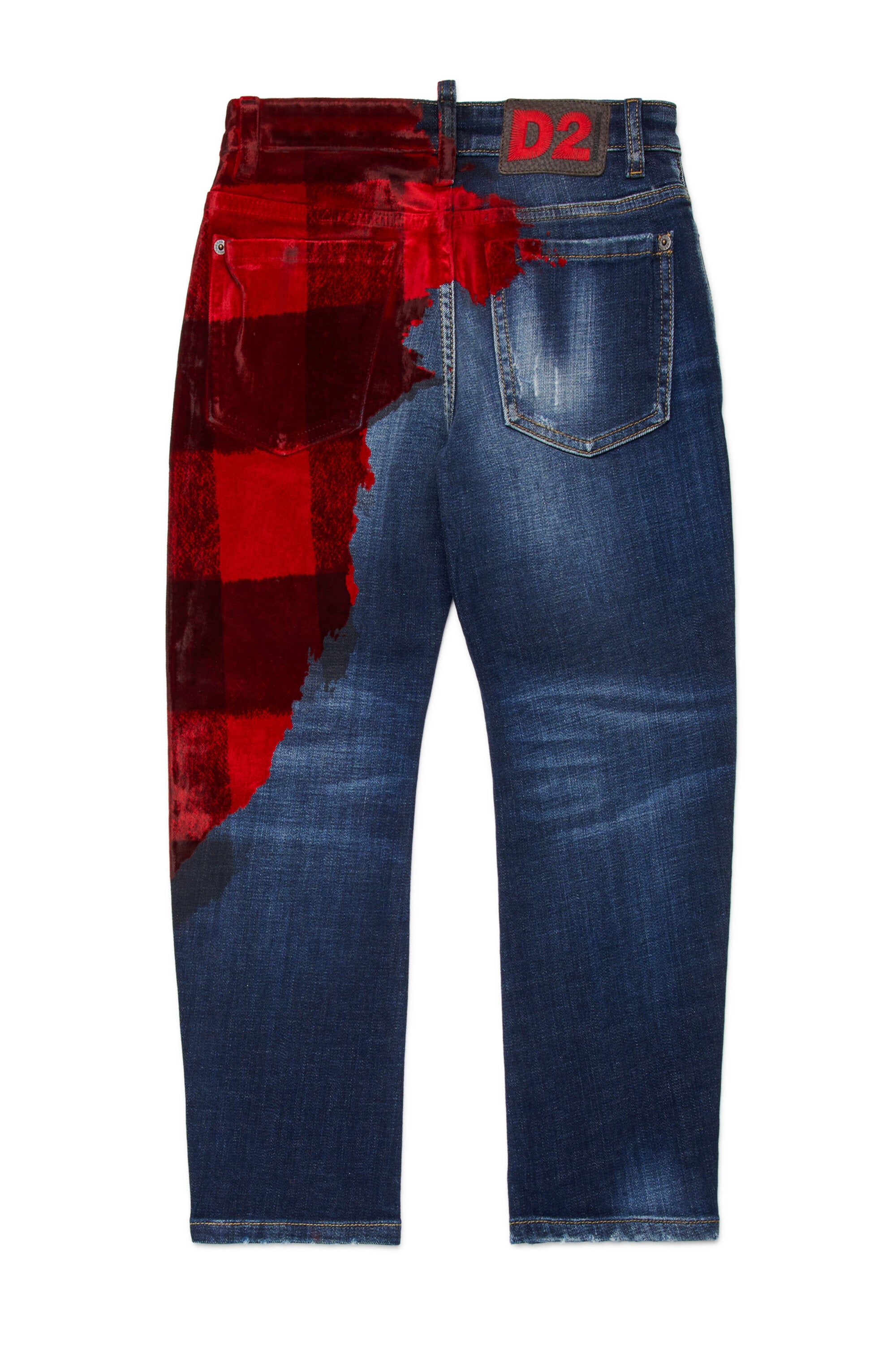 Dunkelblaue loose Jeans mit Karodruck - Bro Jean