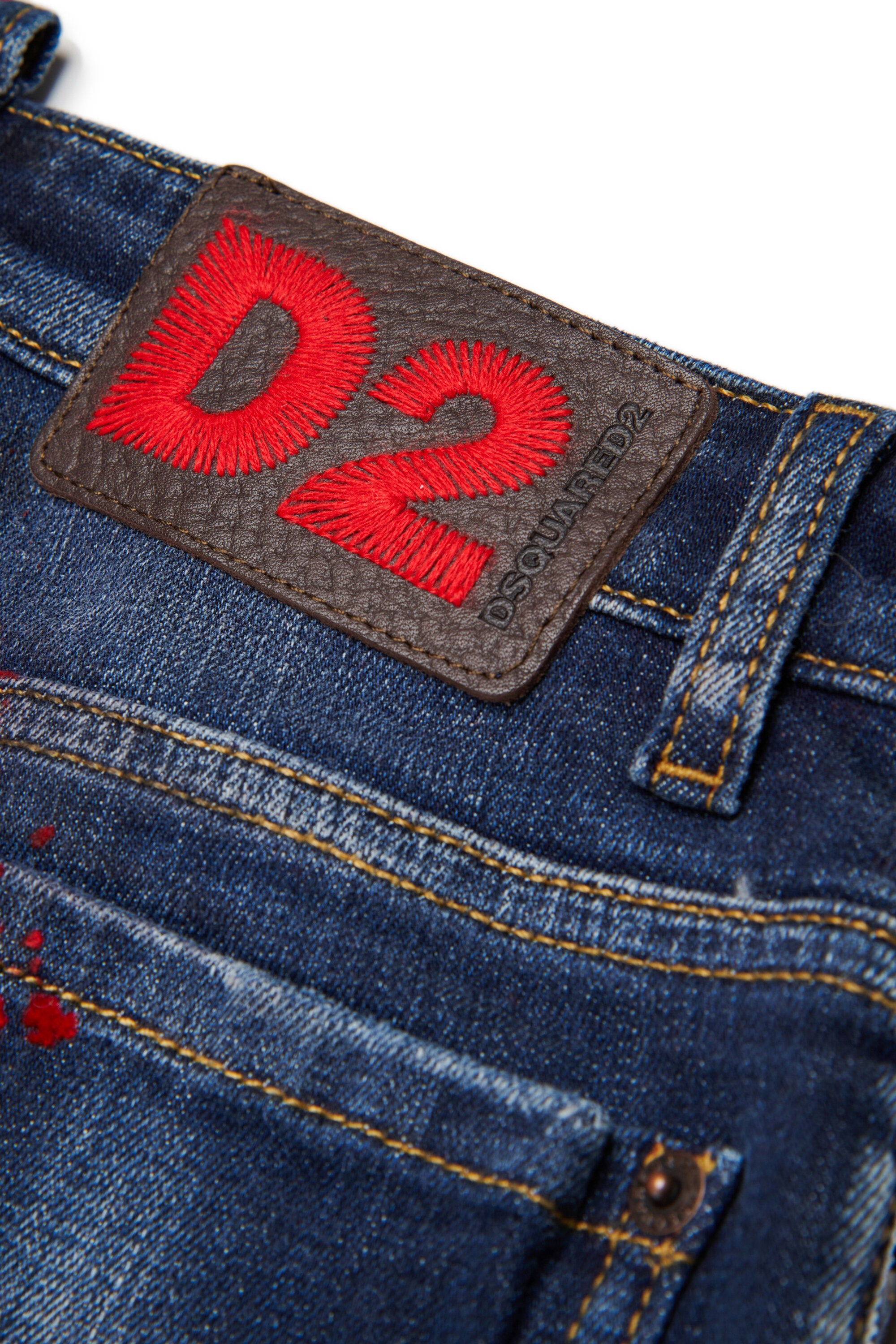 Dunkelblaue loose Jeans mit Karodruck - Bro Jean