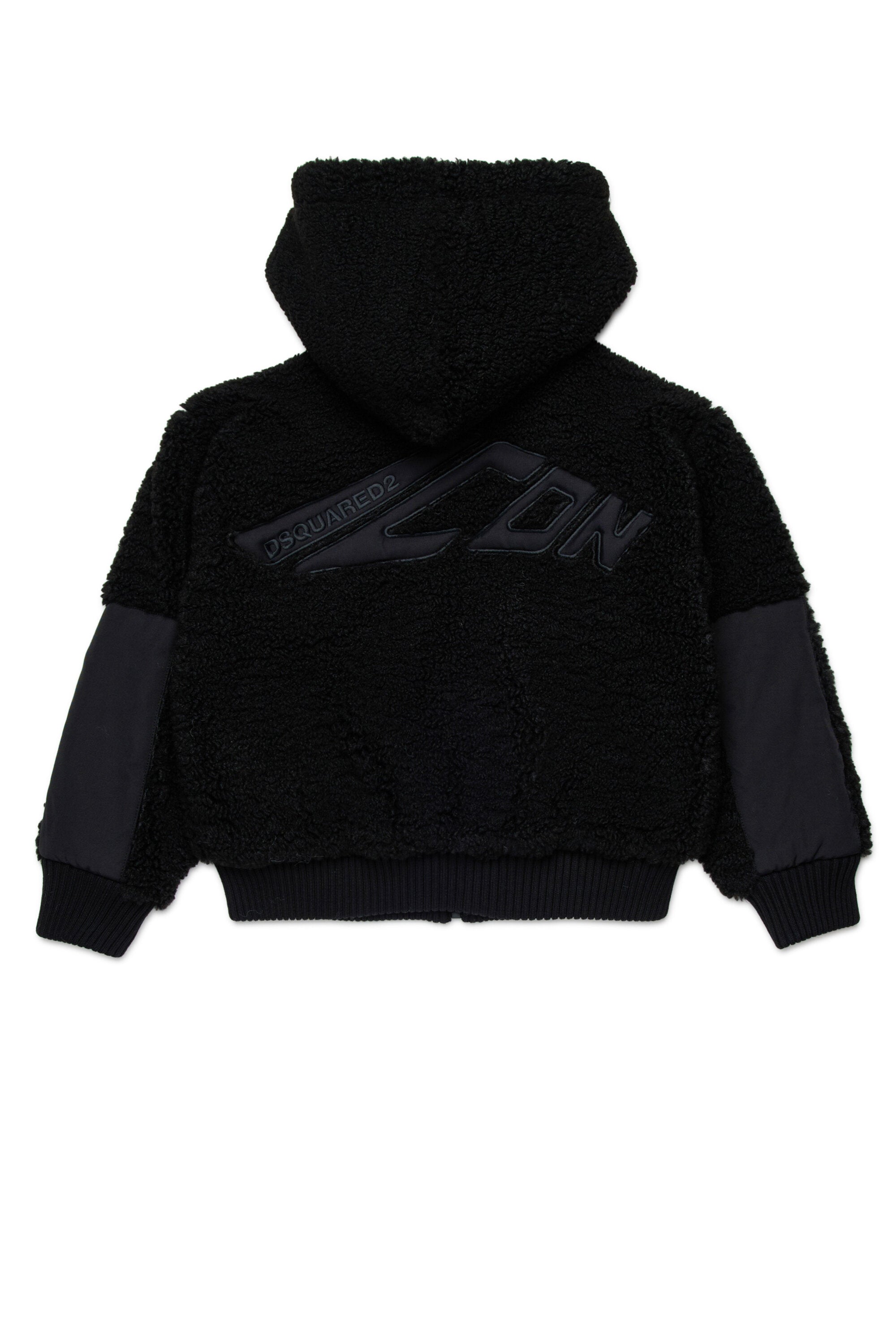 Giacca teddy con cappuccio e maxi logo