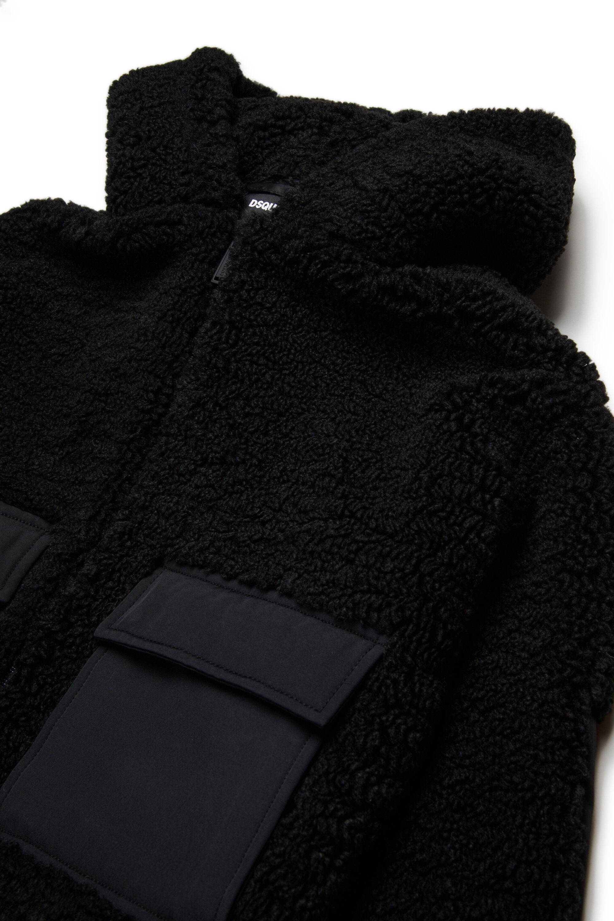 Giacca teddy con cappuccio e maxi logo