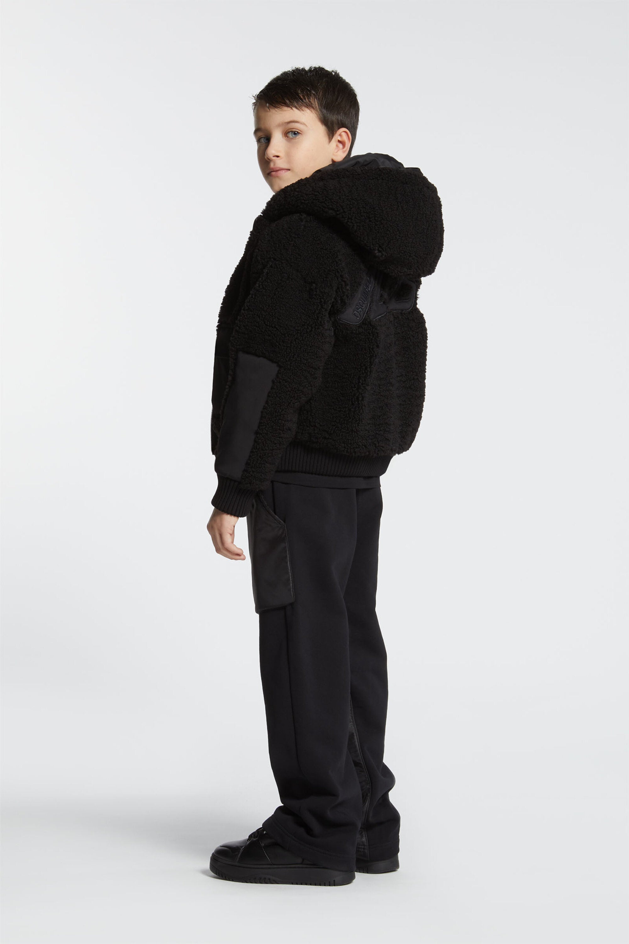 Giacca teddy con cappuccio e maxi logo