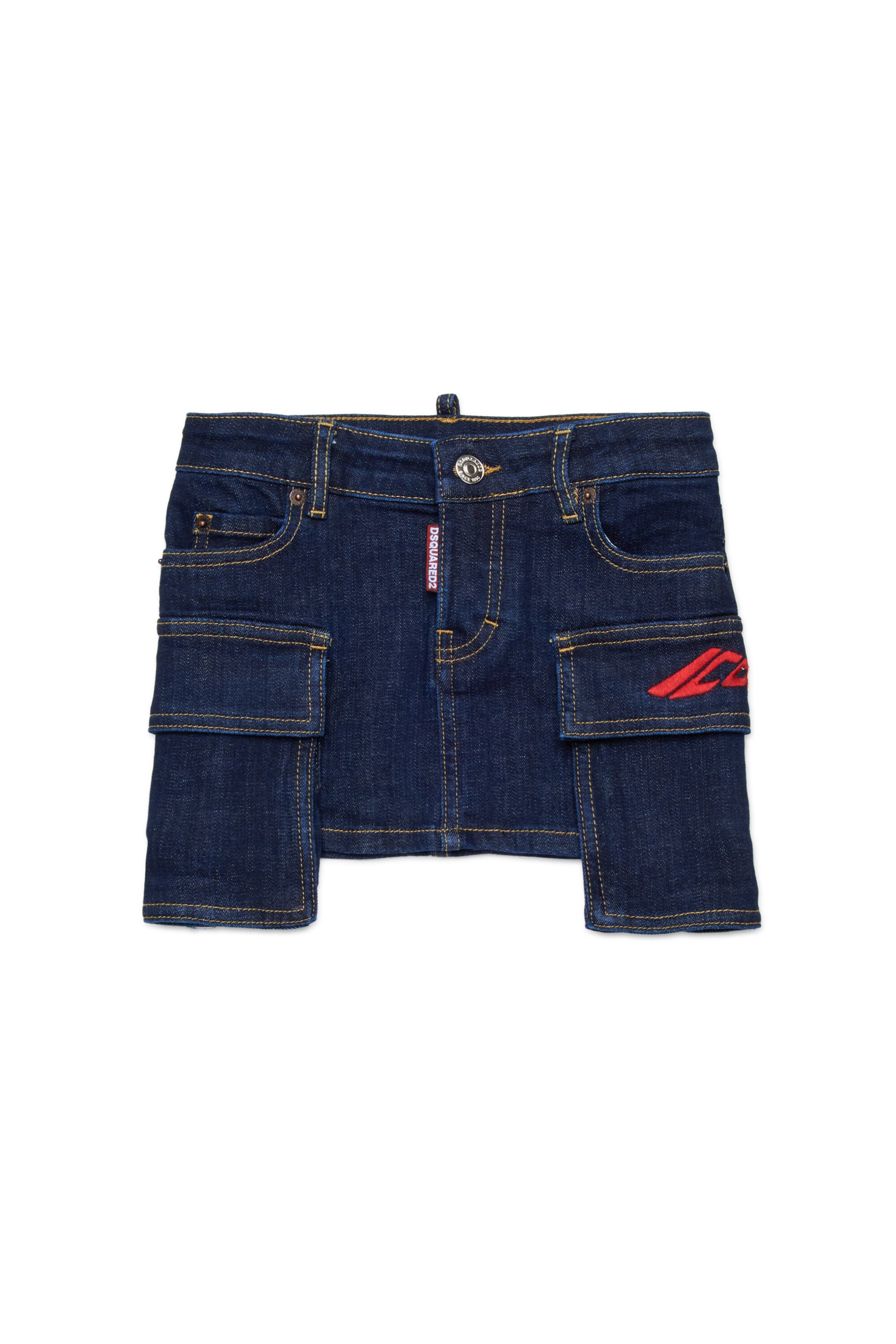 Minigonna cargo in denim blu scuro