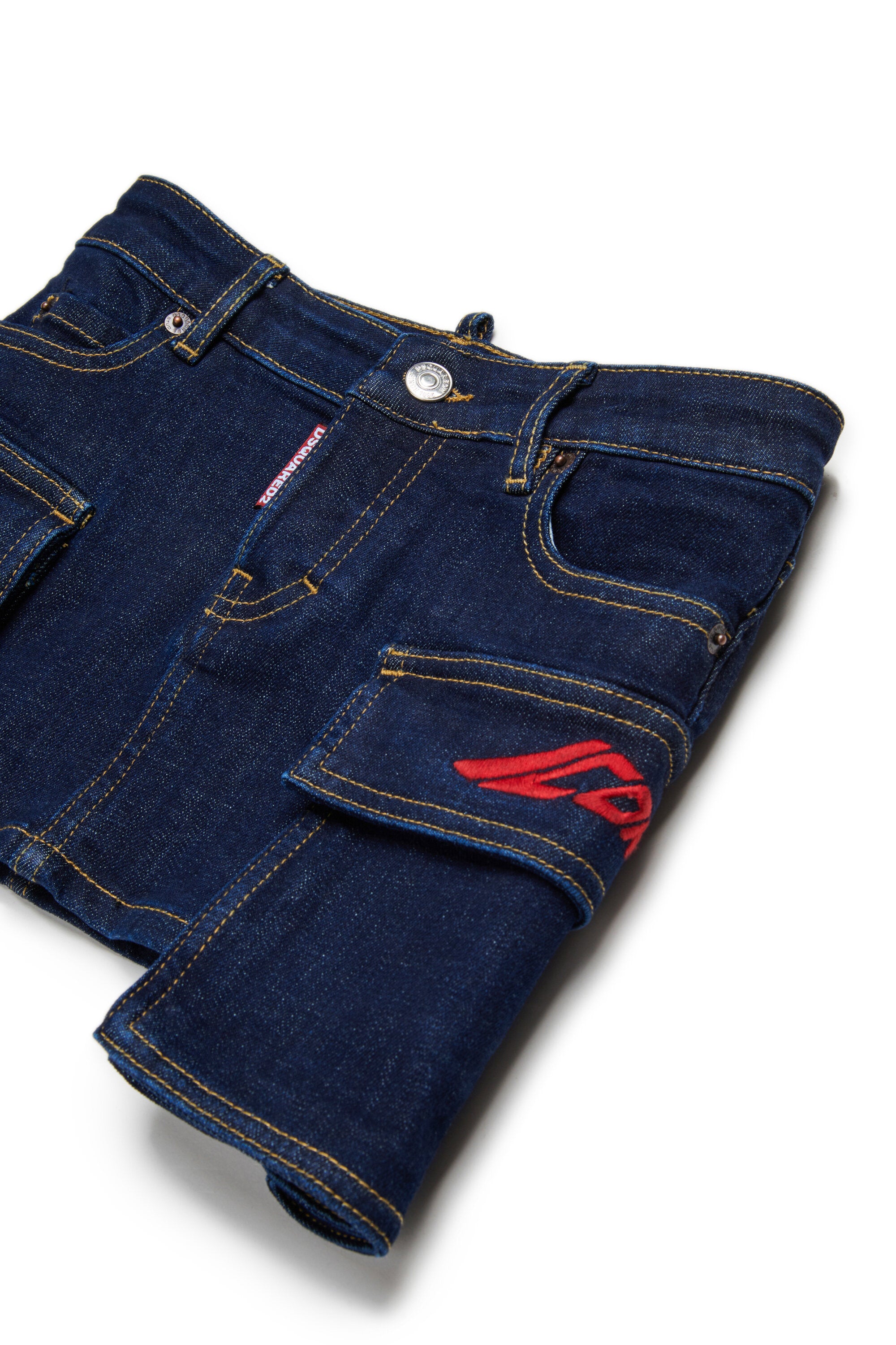 Minigonna cargo in denim blu scuro