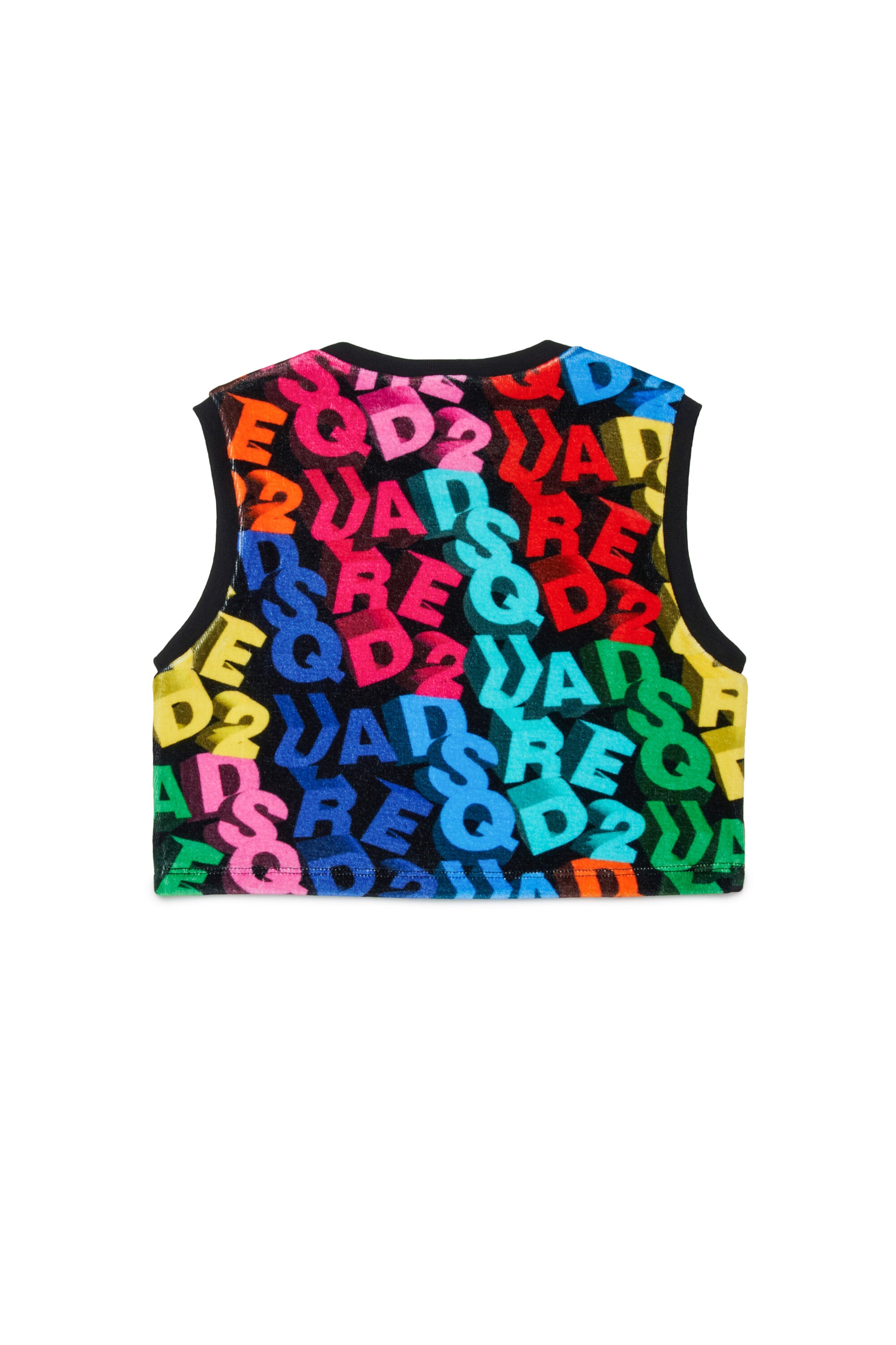 T-shirt smanicata con logo allover colorato