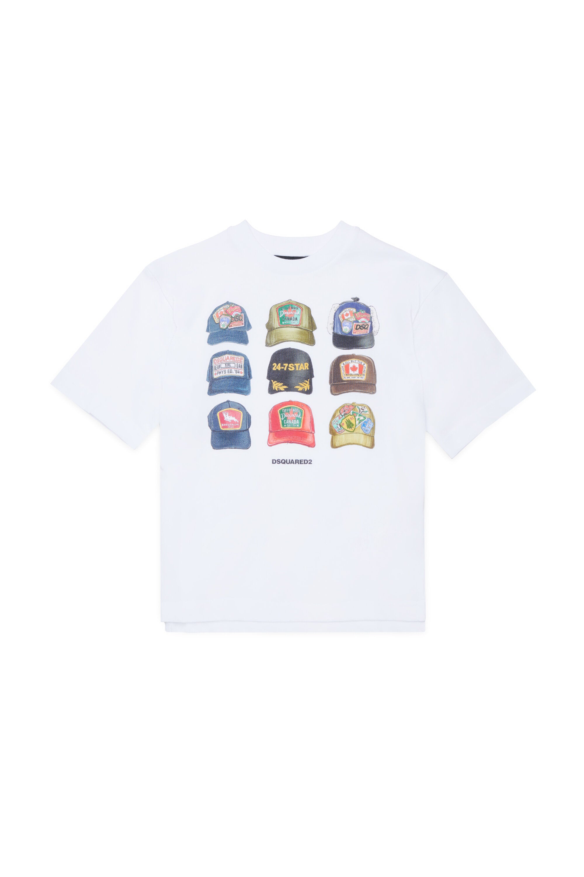 T-Shirt mit Mützen-Print und Logo