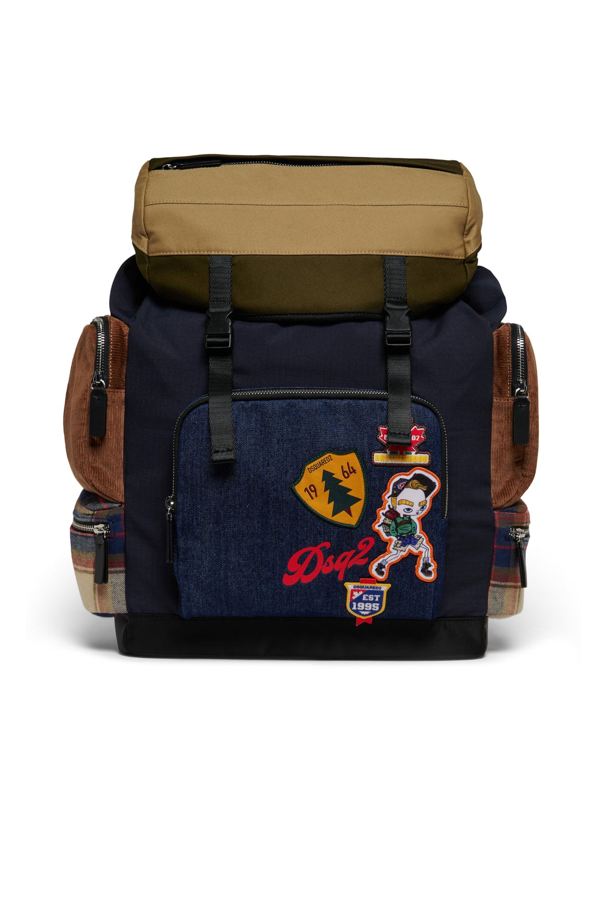 Rucksack mit dekorativen Patches und mehreren Taschen