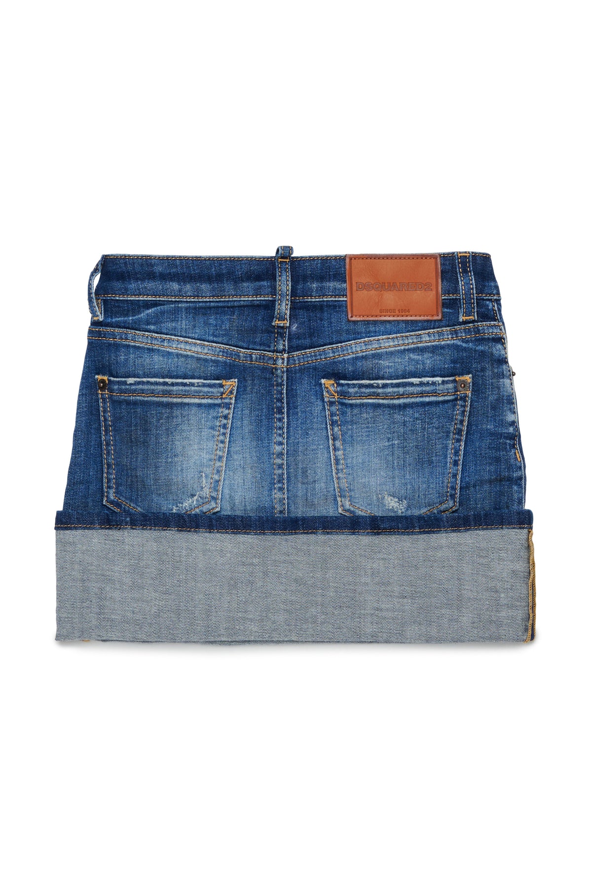 Denim mini skirt with turn-up hem