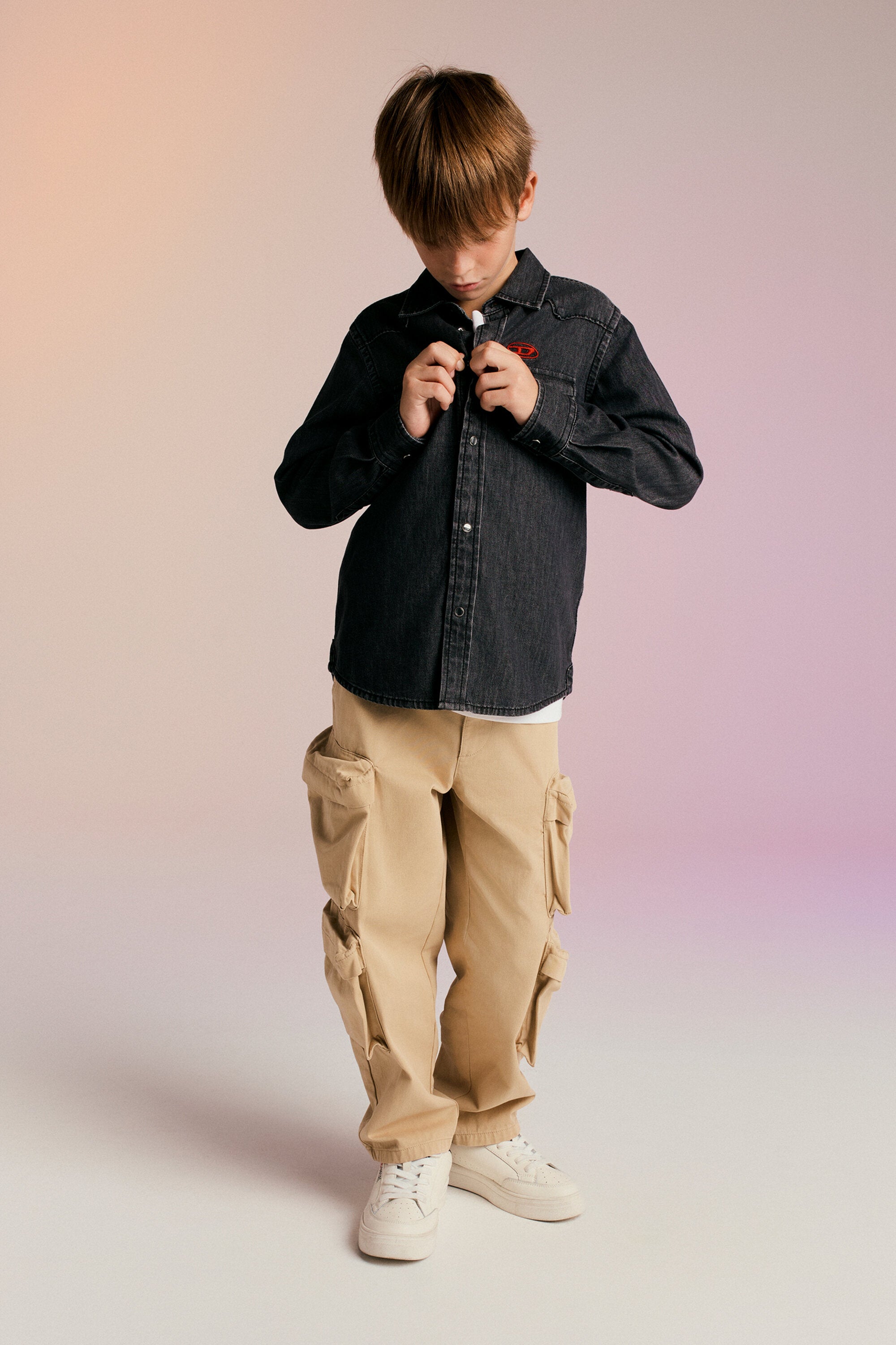 Camicia in denim nero con logo Oval D