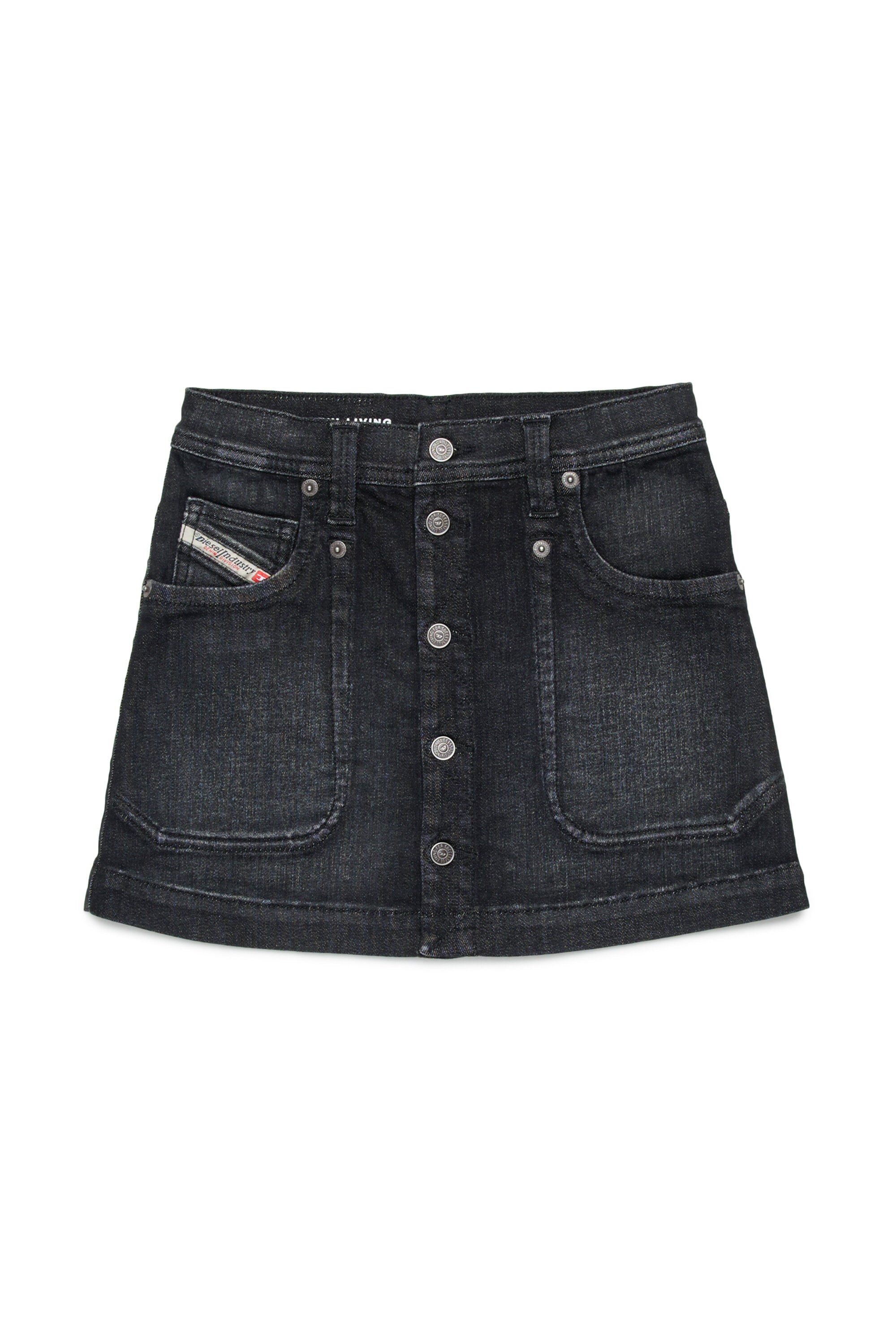 Gonna mini in denim con bottoni