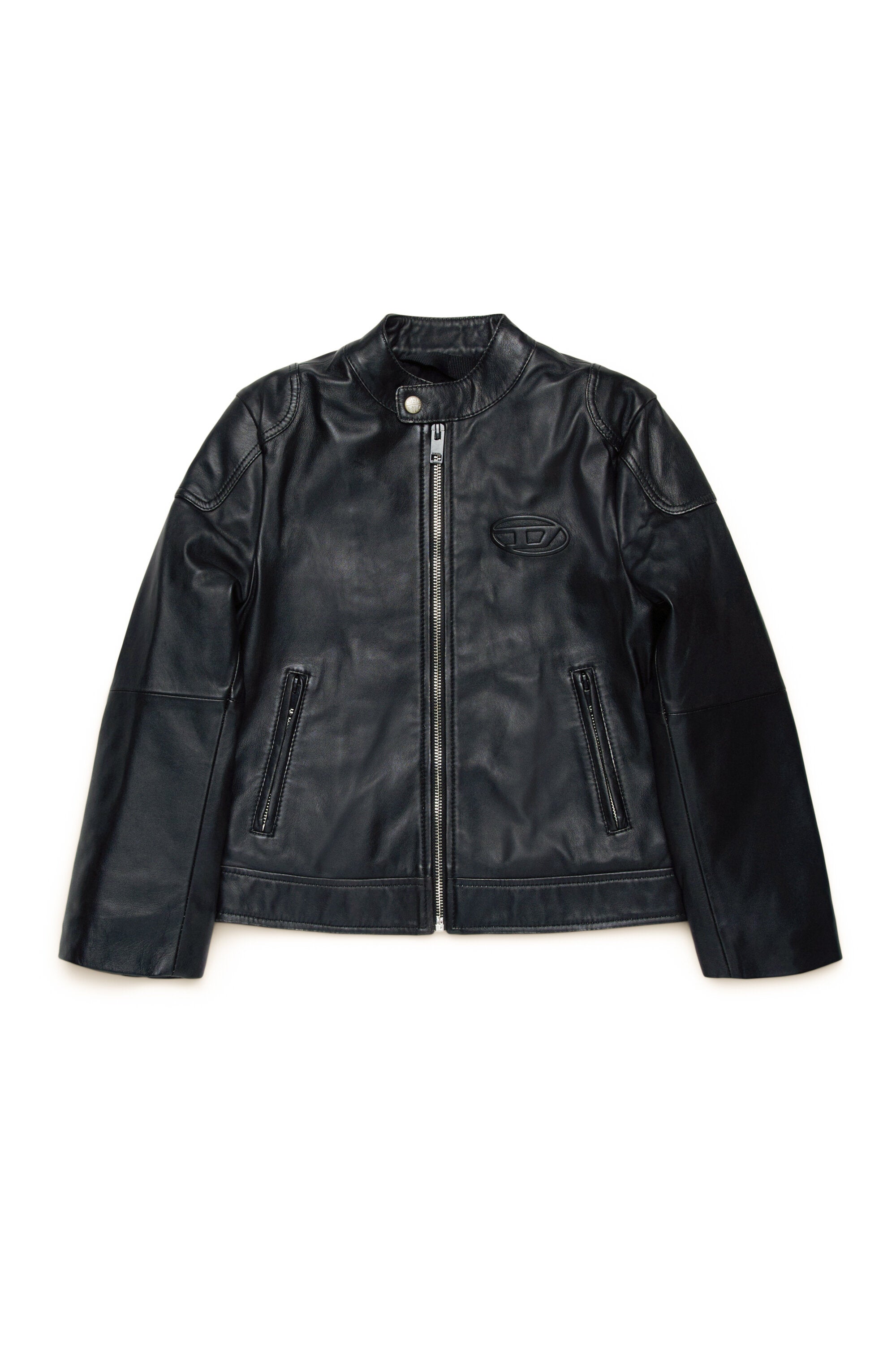 Veste biker en cuir avec logo oval D
