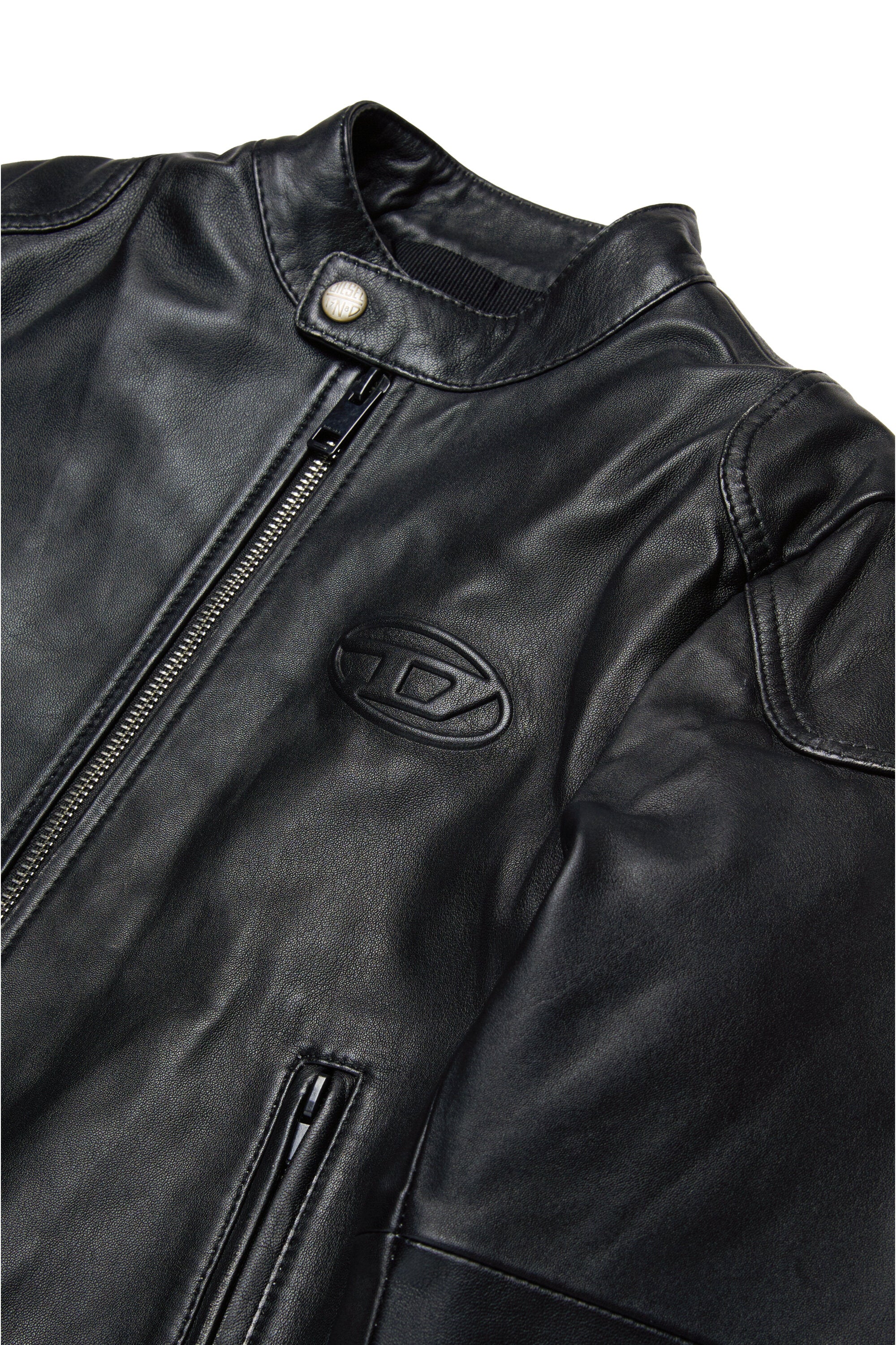 Giacca biker in pelle con logo oval D