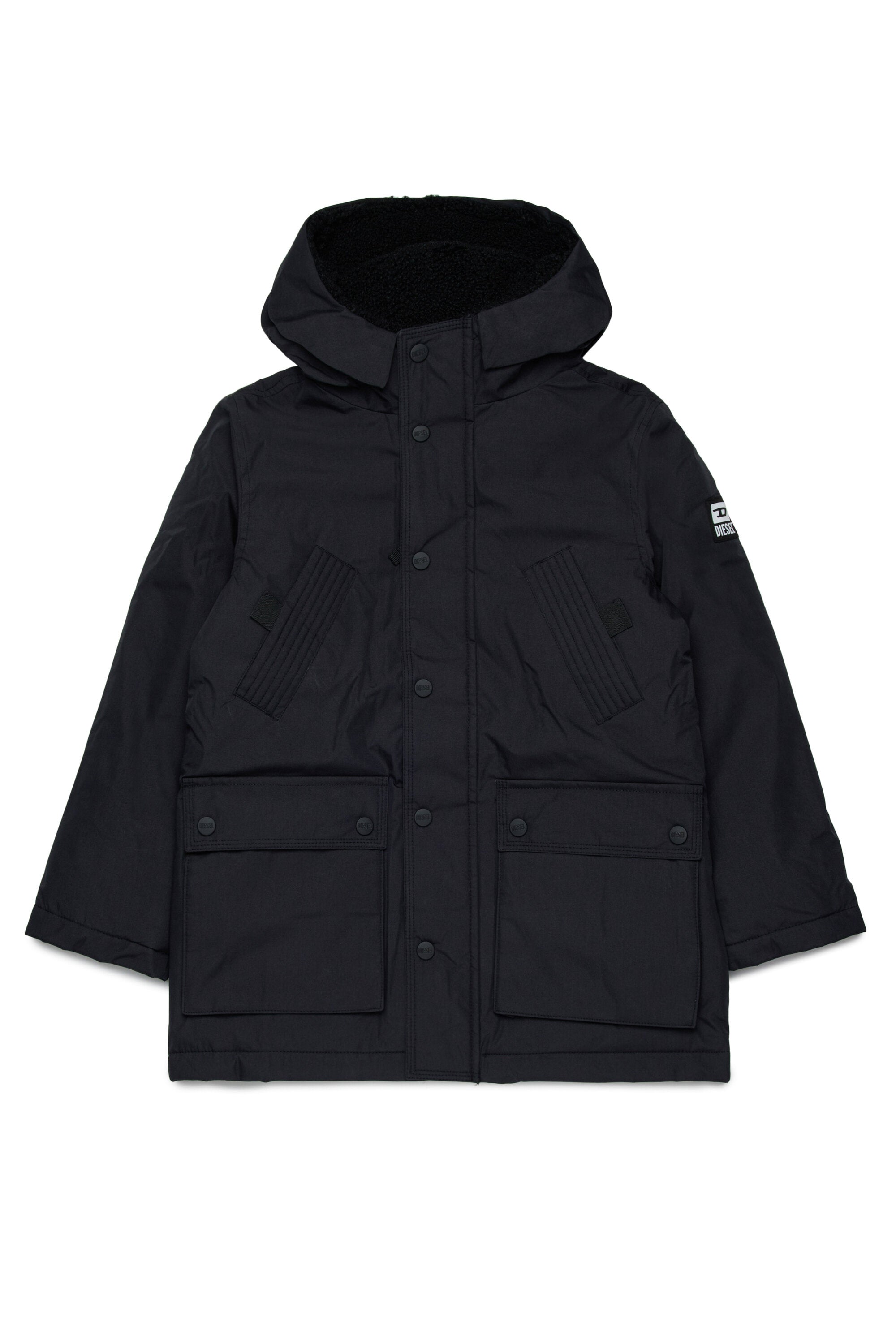 Lange gepolsterte Jacke mit Vordertaschen