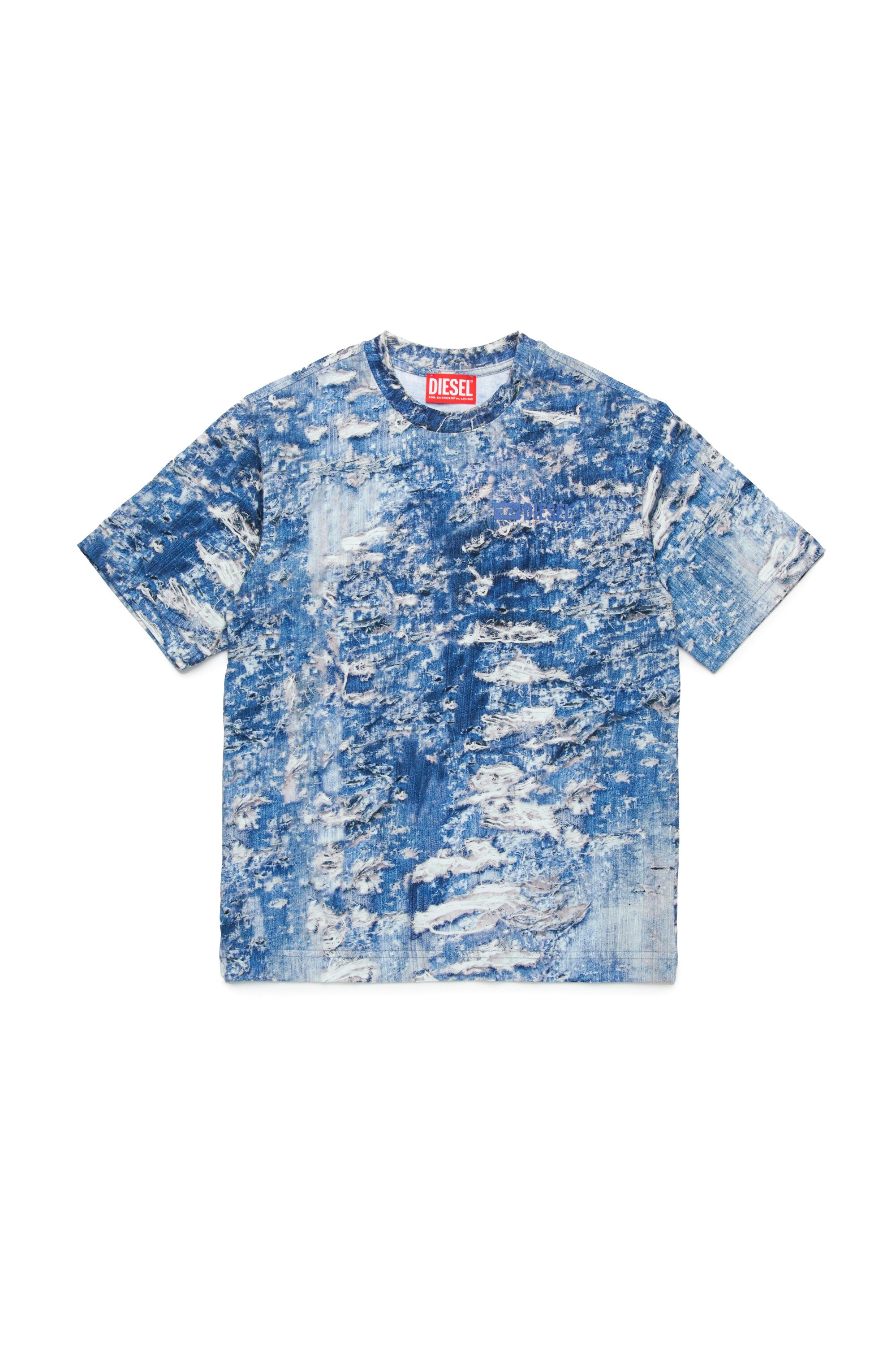 T-shirt con stampa effetto denim strappato