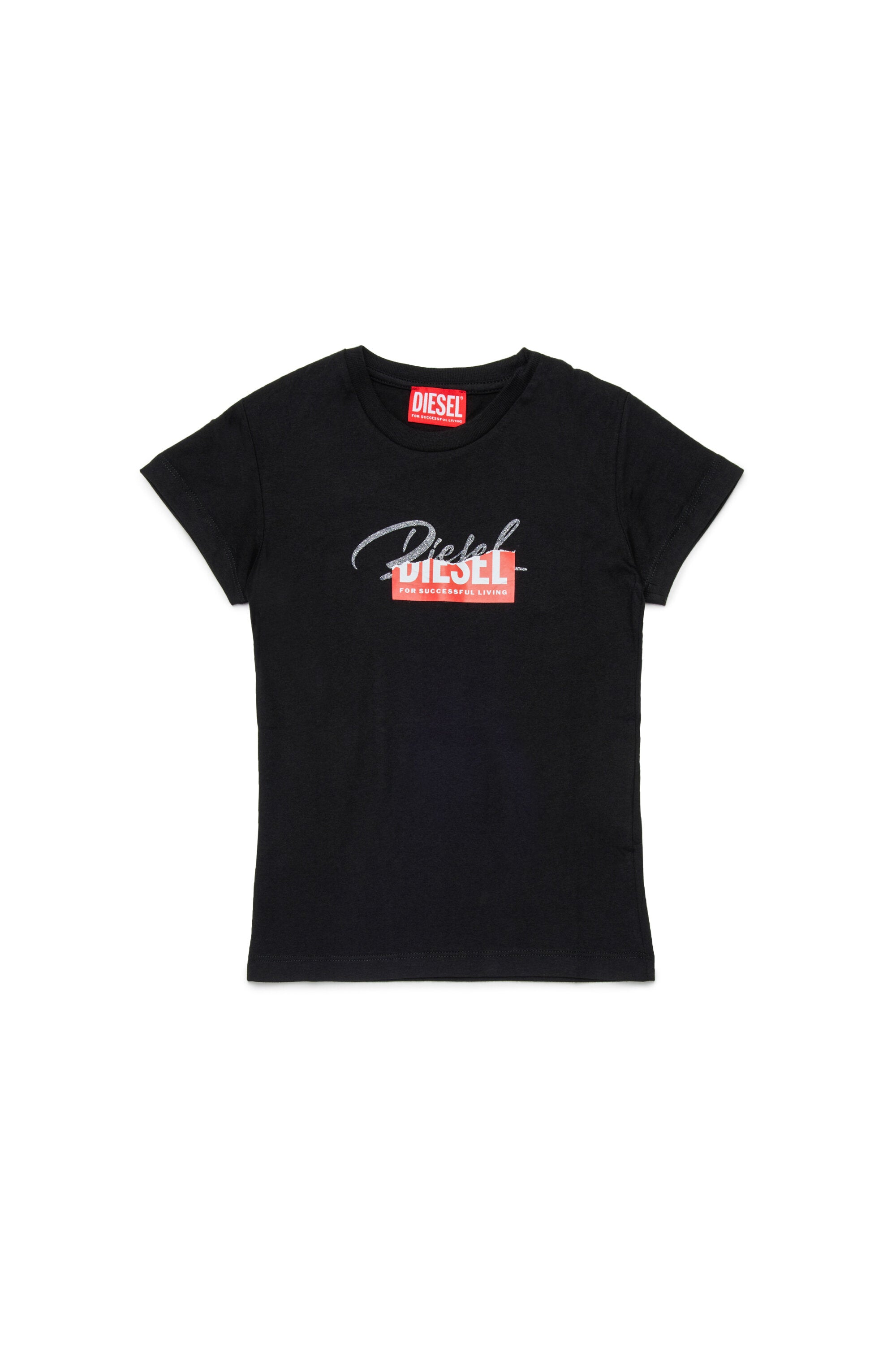 T-shirt in jersey con logo glitter sovrapposto