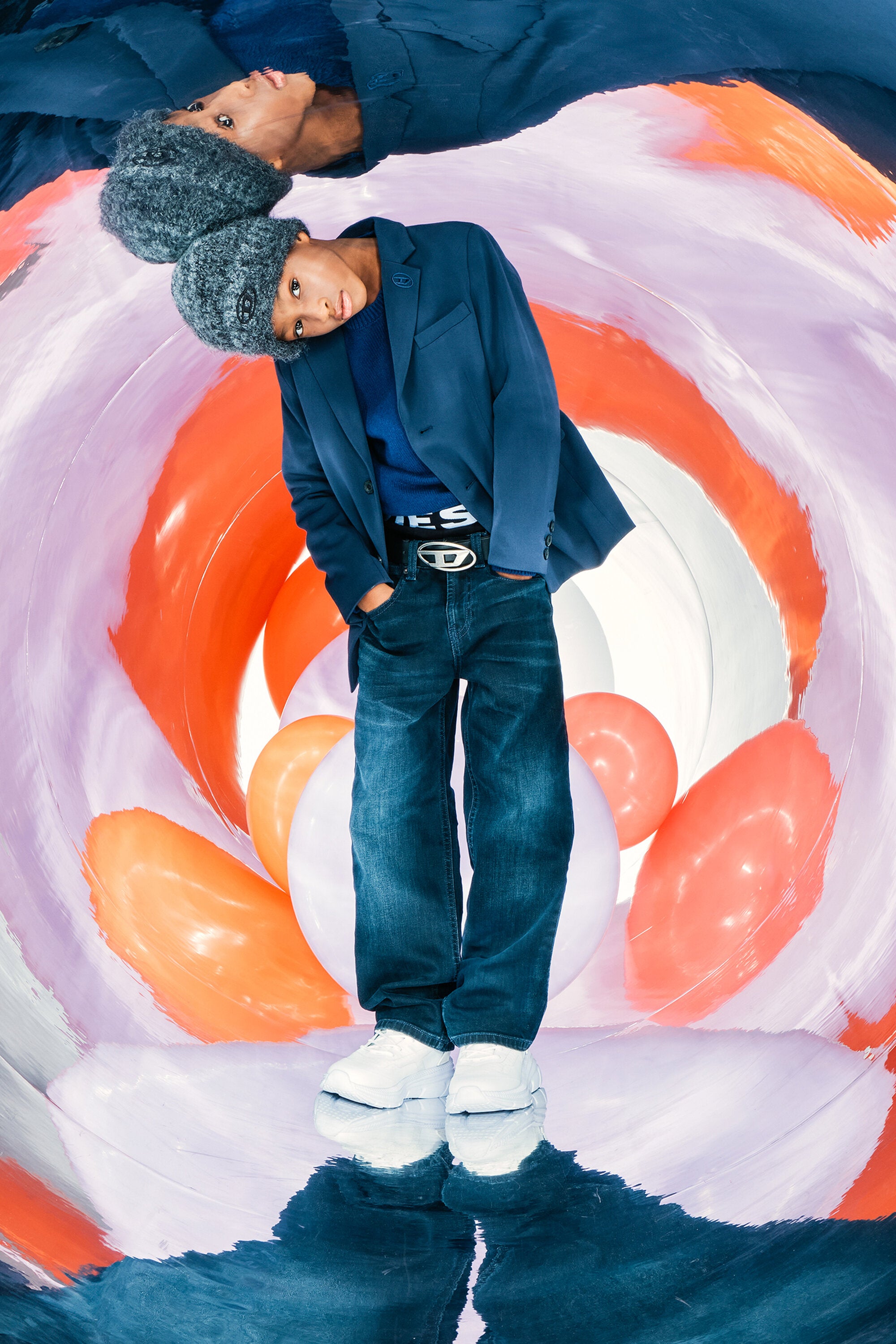 Jeans relaxed blu-nero sfumato - D-Maki