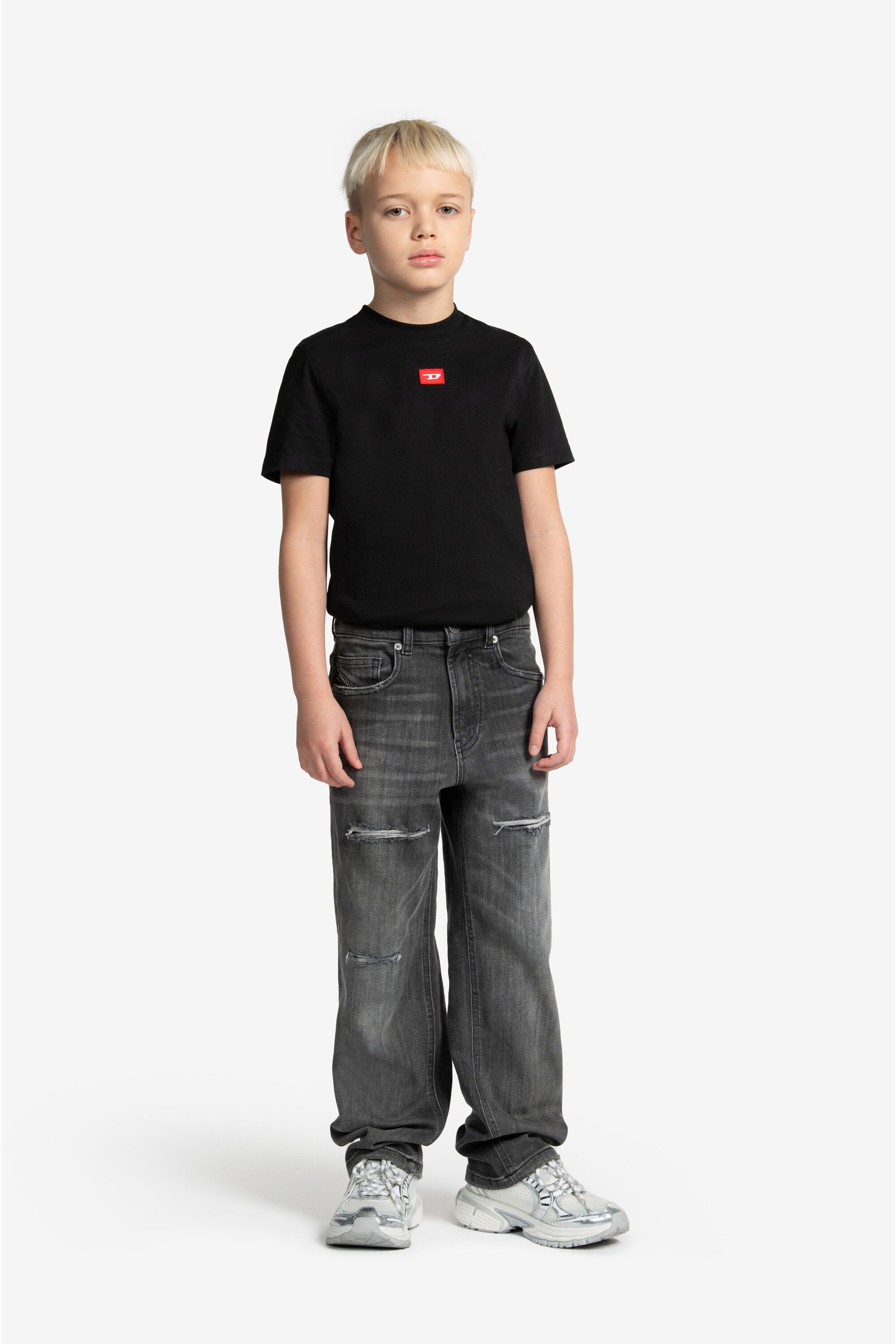 Dunkelgraue relaxed Jeans mit Rissen - D-Maki