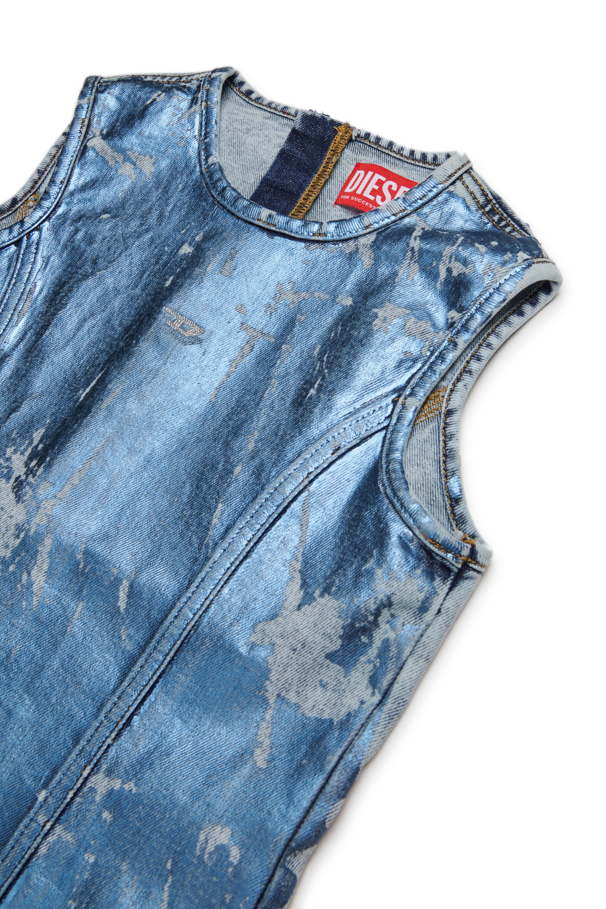 Abito smanicato in denim con finishing mylar