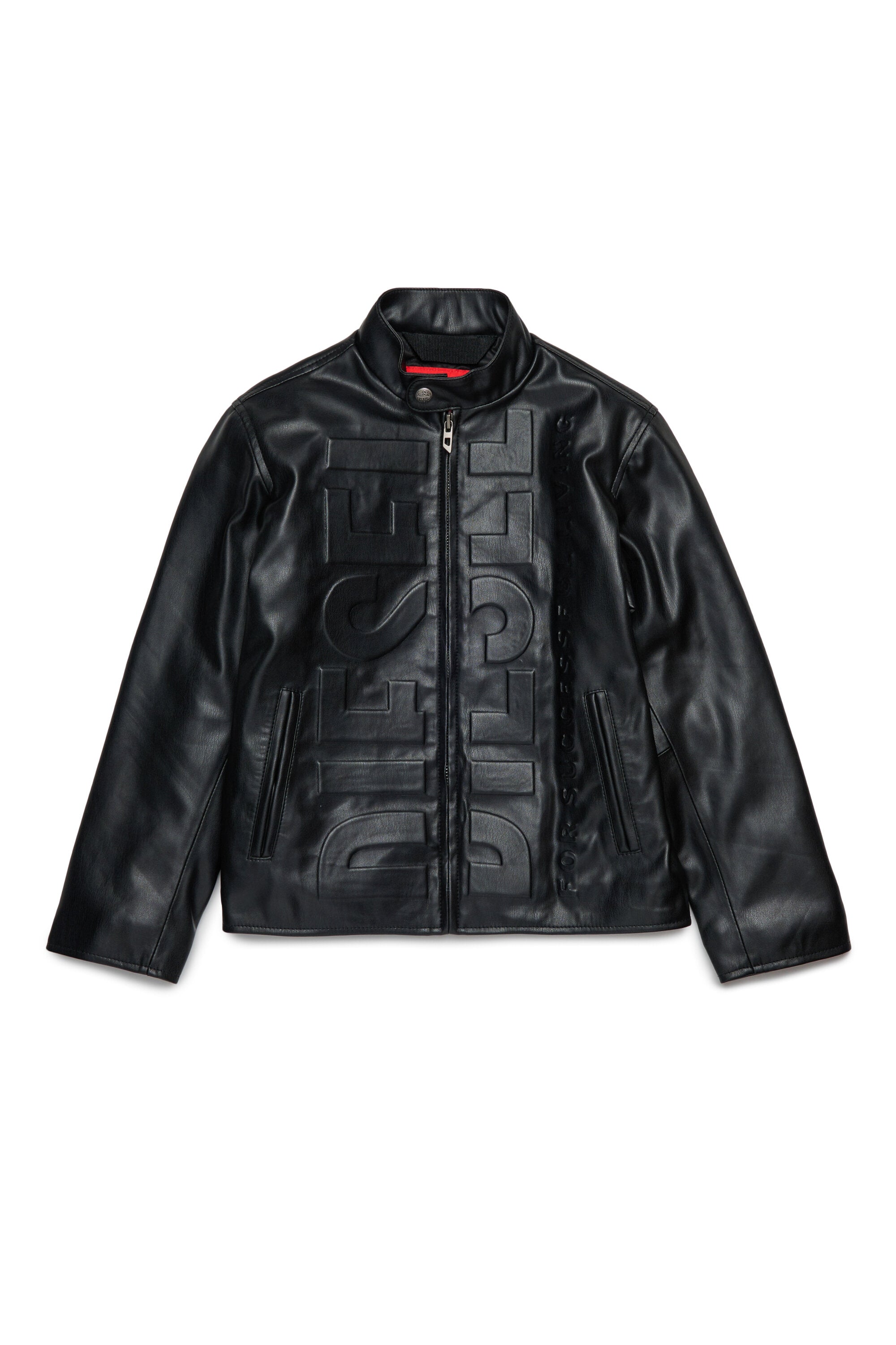 Coated fabric biker jacket with maxi logo