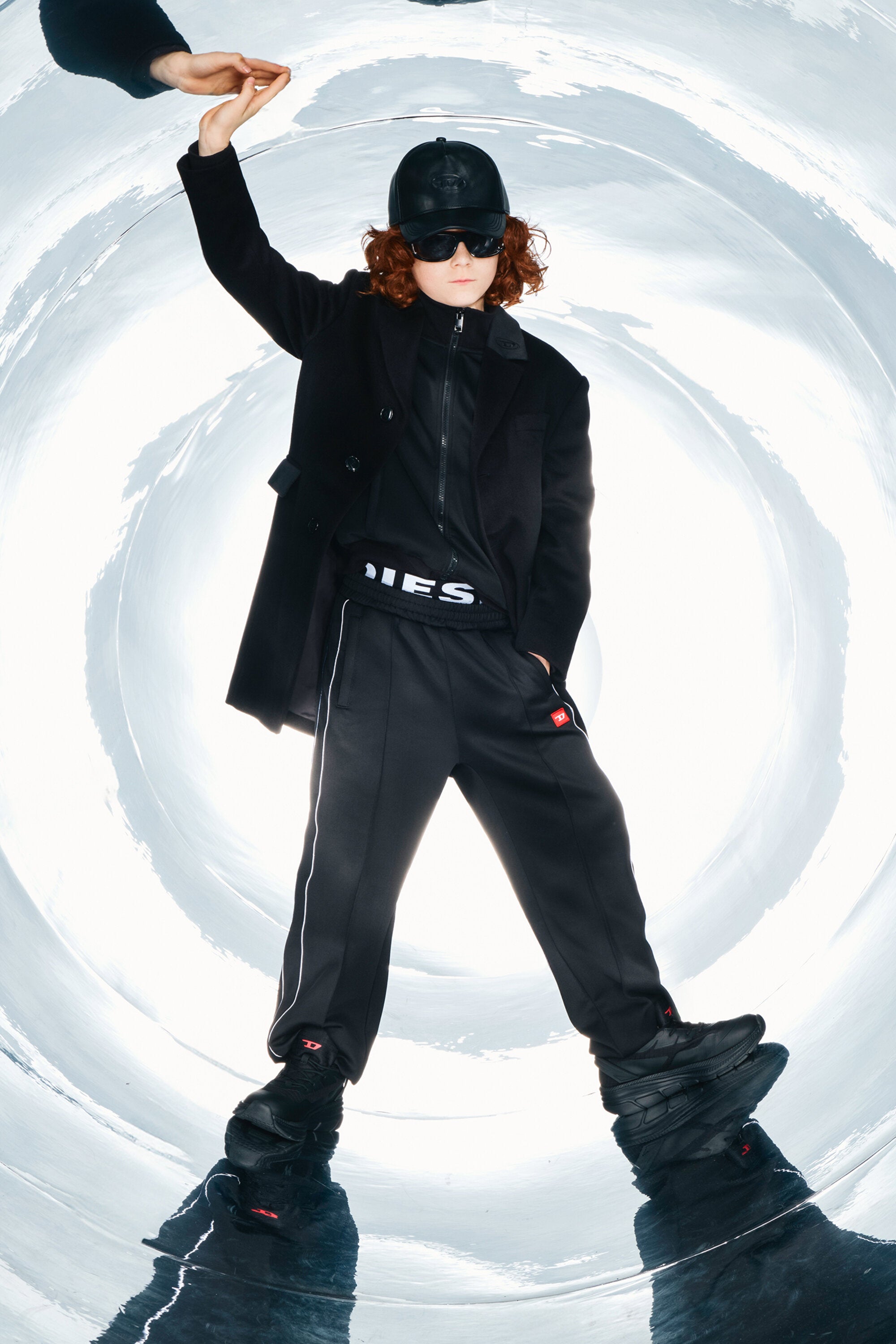 Einreihiger Mantel mit Denim-Details