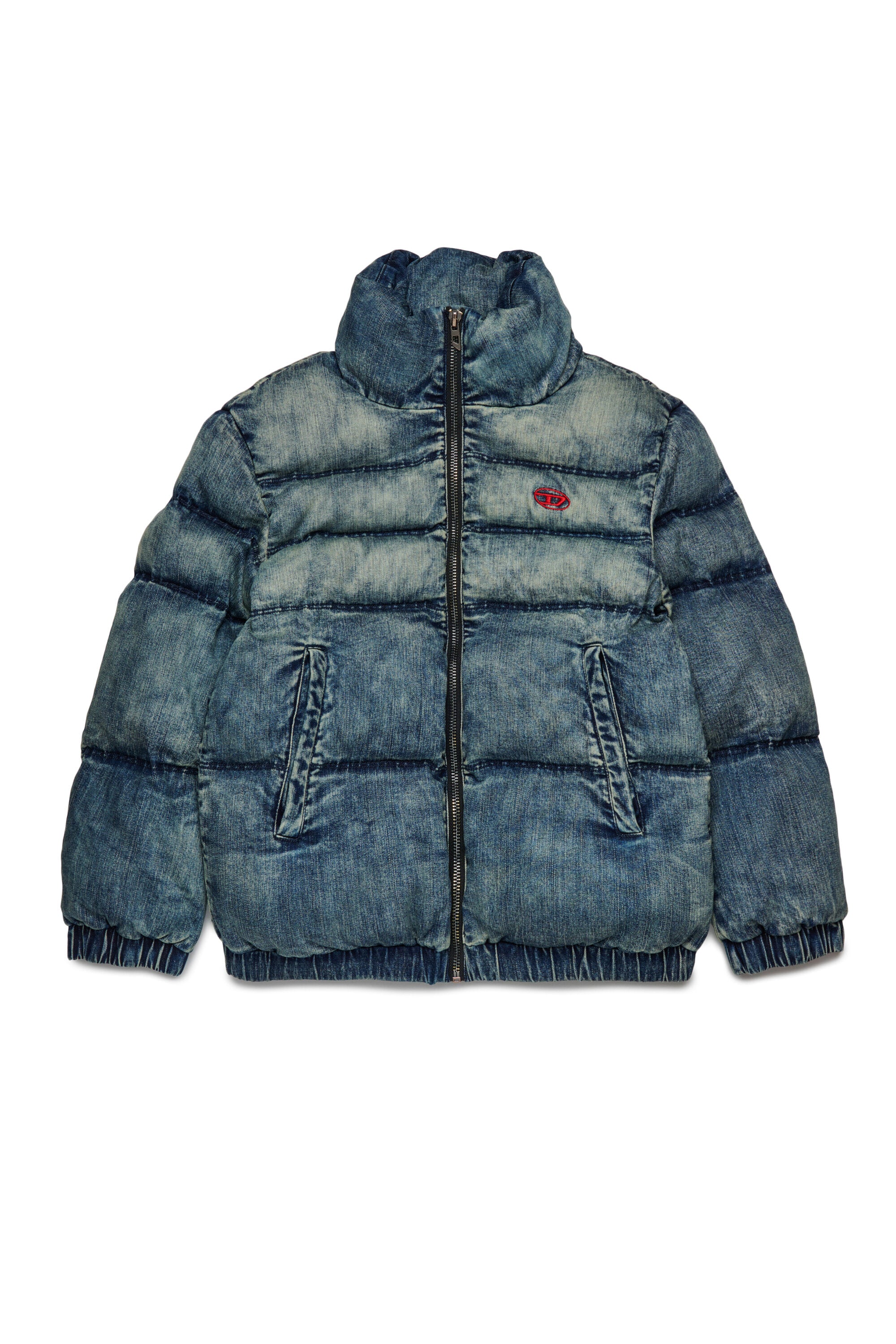 Veste courte matelassée en denim effet sale
