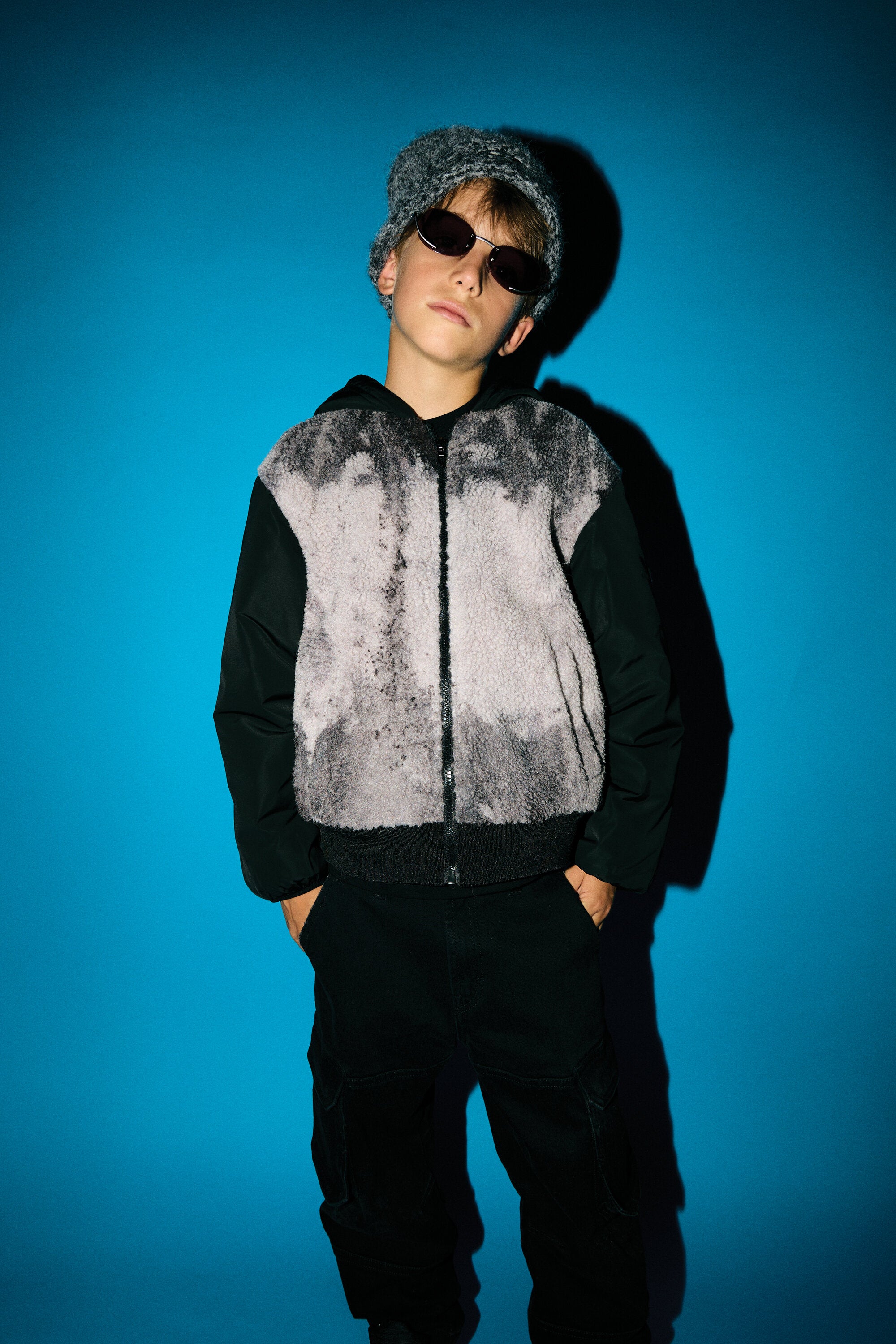 Teddy-Jacke mit Kapuze und Batik-Optik