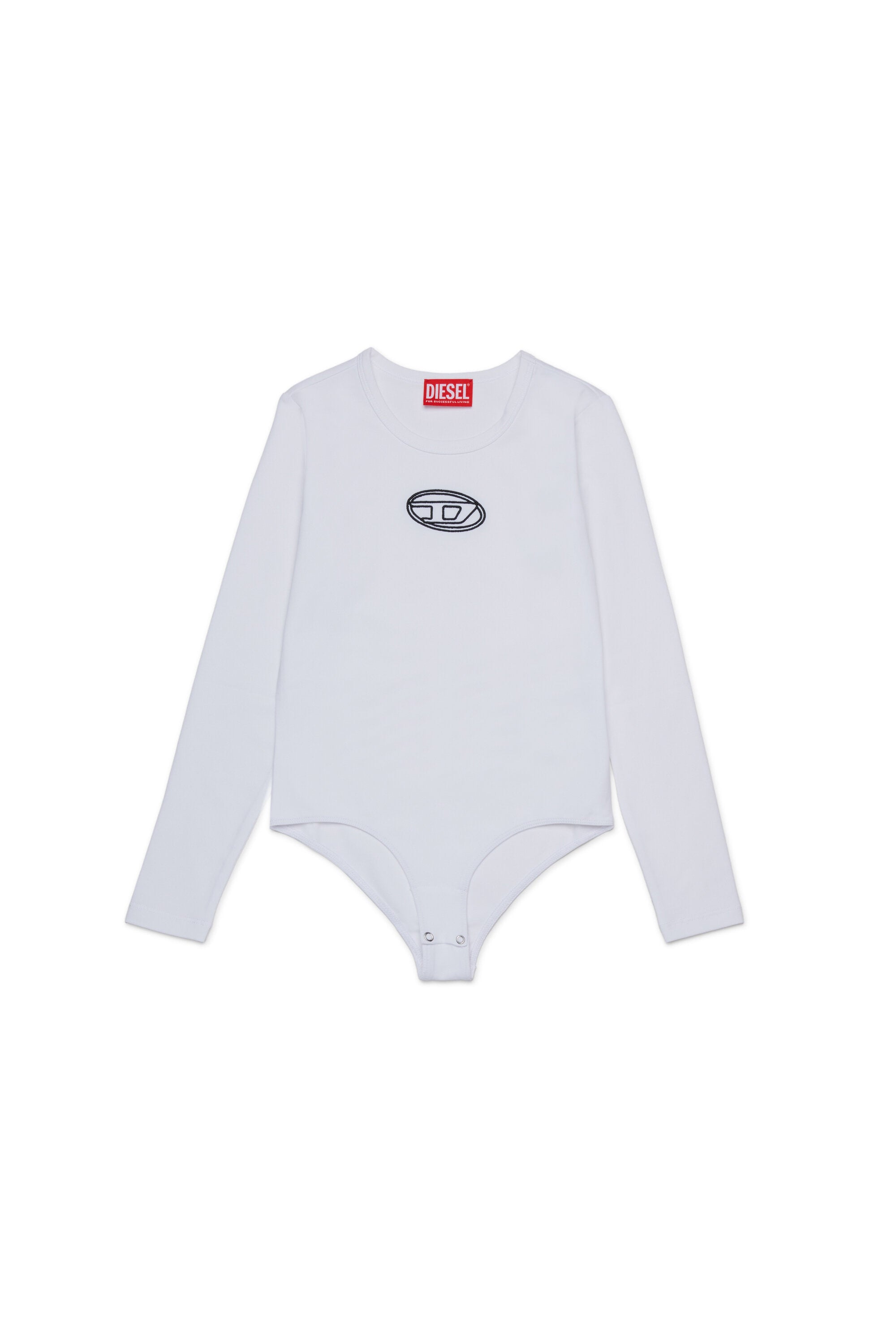 Stretch jersey bodysuit branded with Oval D logo
