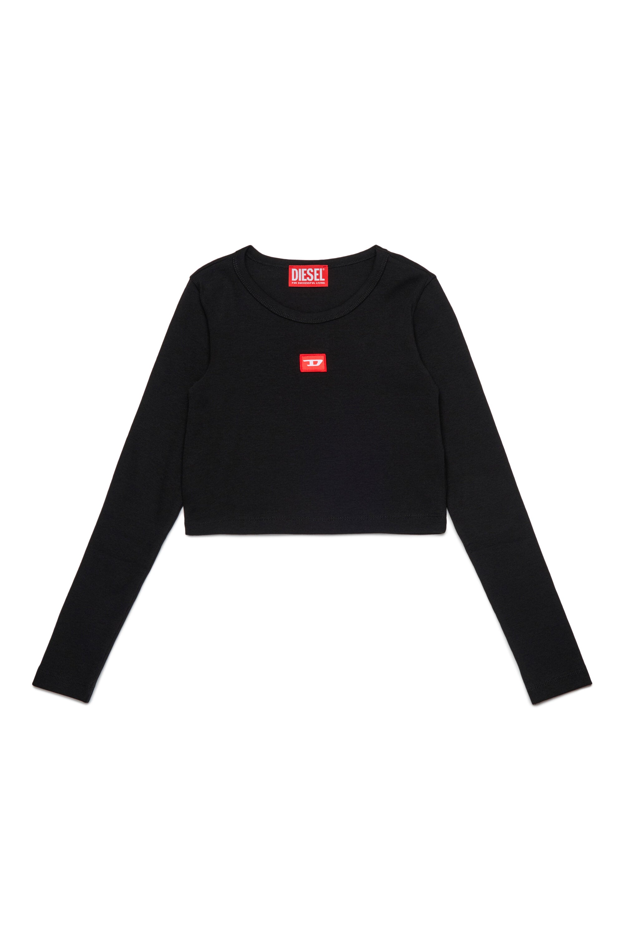 T-shirt in jersey stretch con patch D rossa