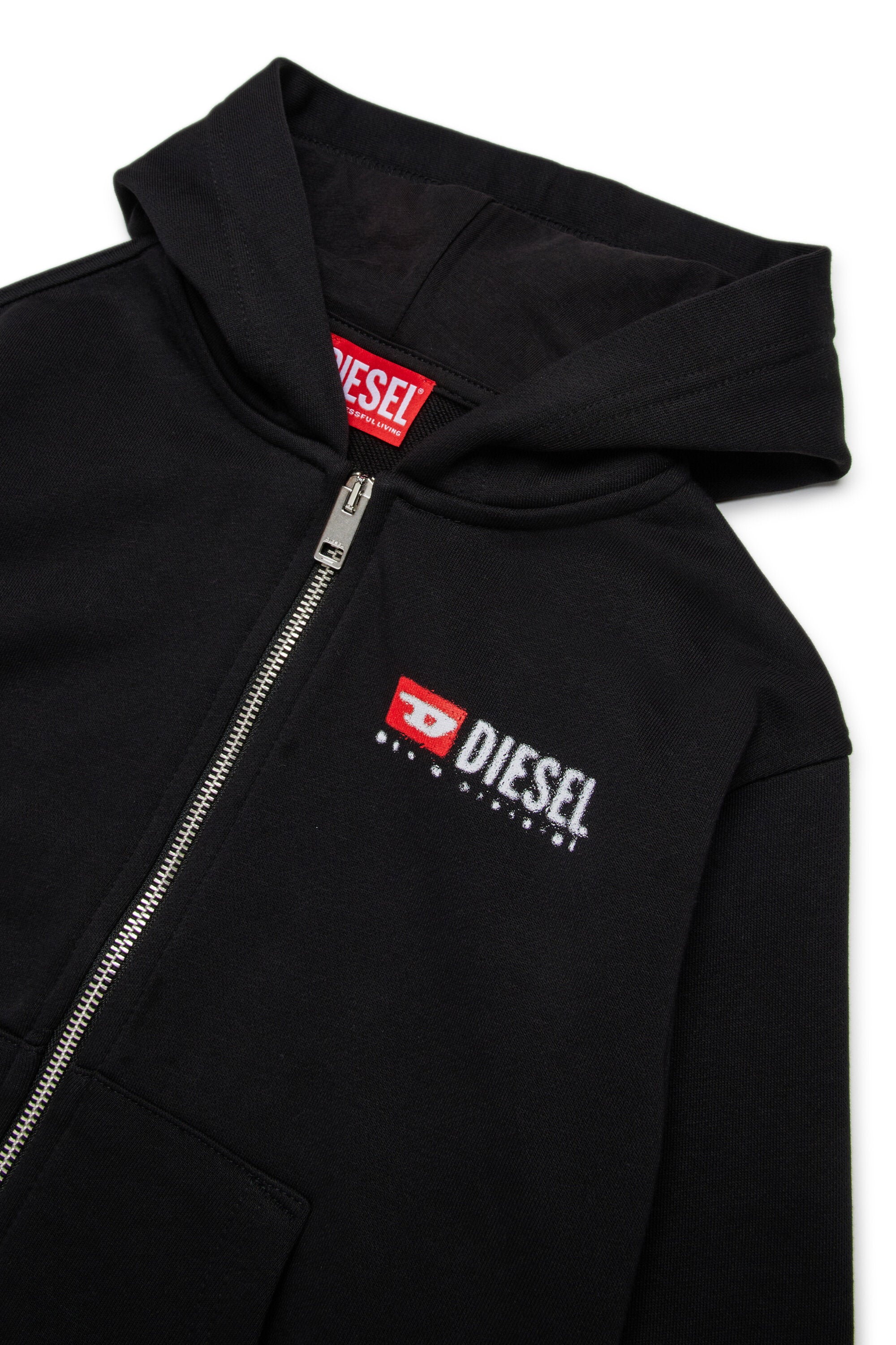 Felpa a zip con cappuccio e logo Diesel Denim Division