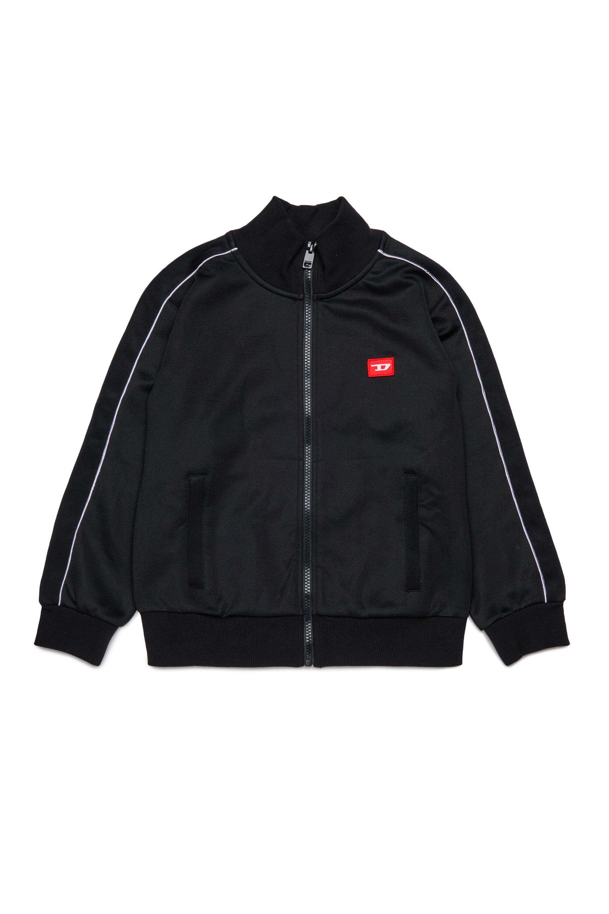 Triacetat-Sweatshirt mit Reißverschluss und rotem "D"-Aufnäher