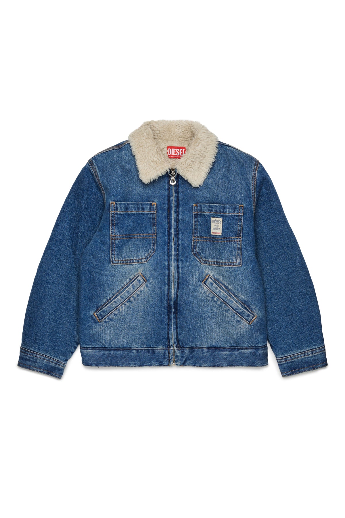 Chaqueta vaquera shearling con logo estampado