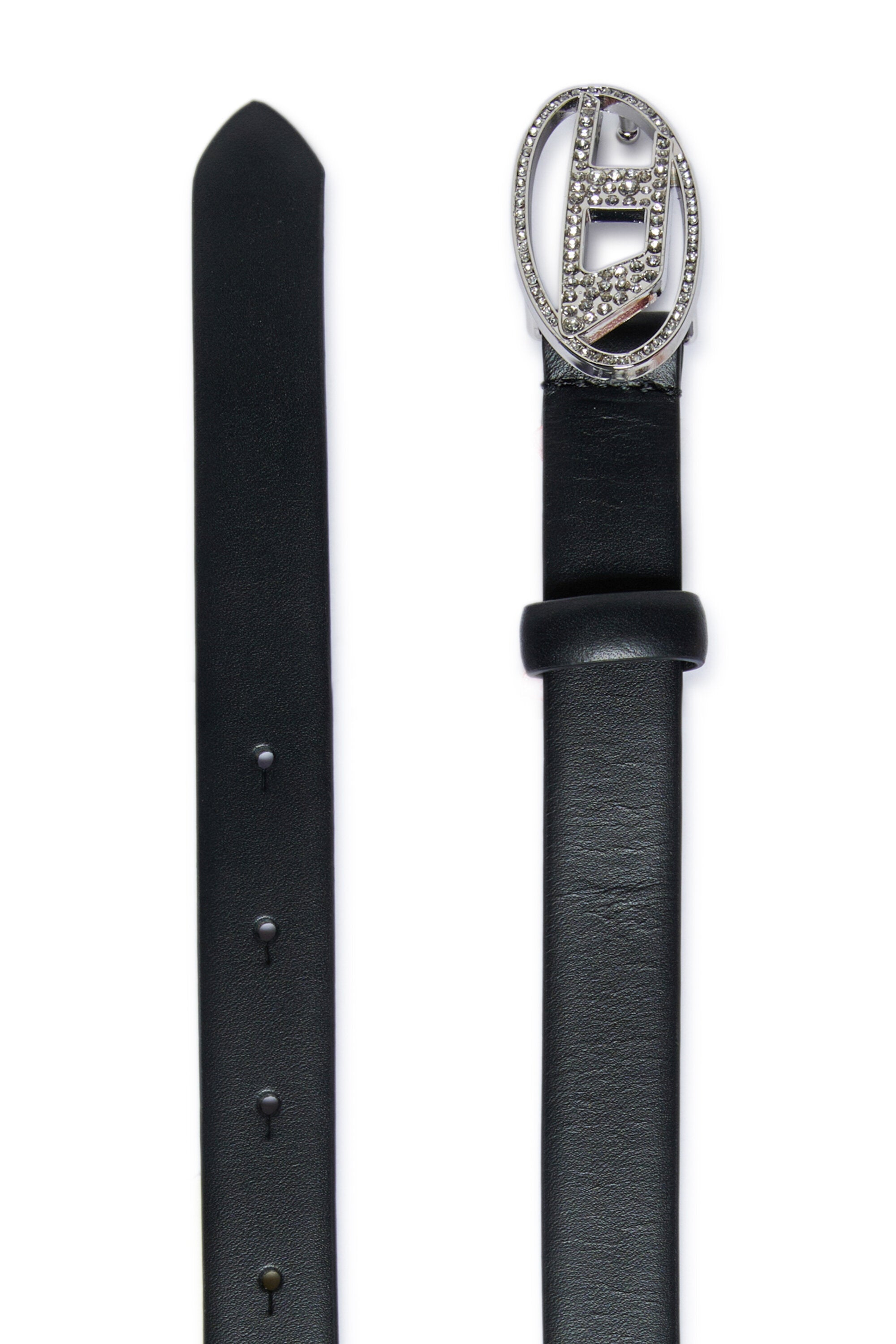Ceinture en cuir véritable Oval D avec strass