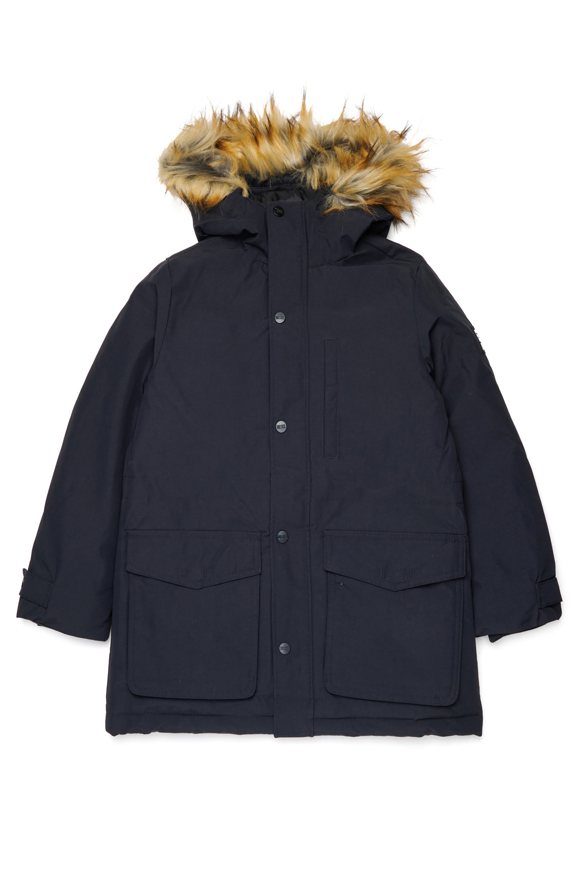 Chaqueta acolchada con capucha de piel sintética