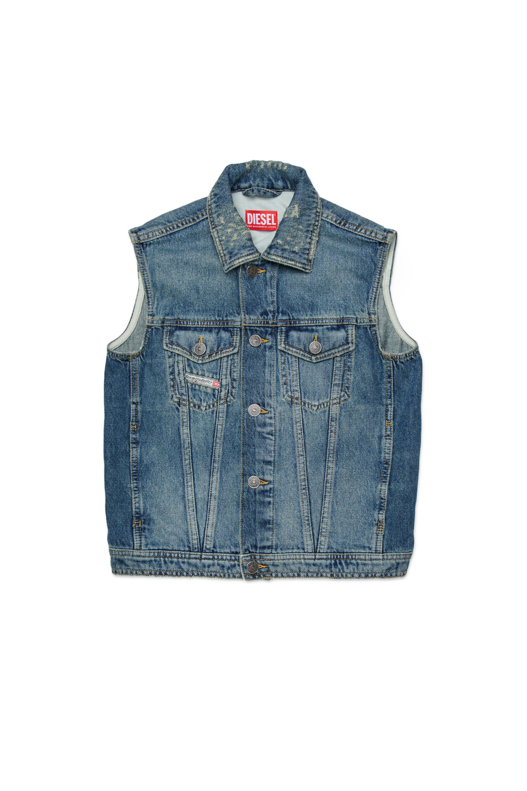 Denim-Weste mit aufgedrucktem Logo