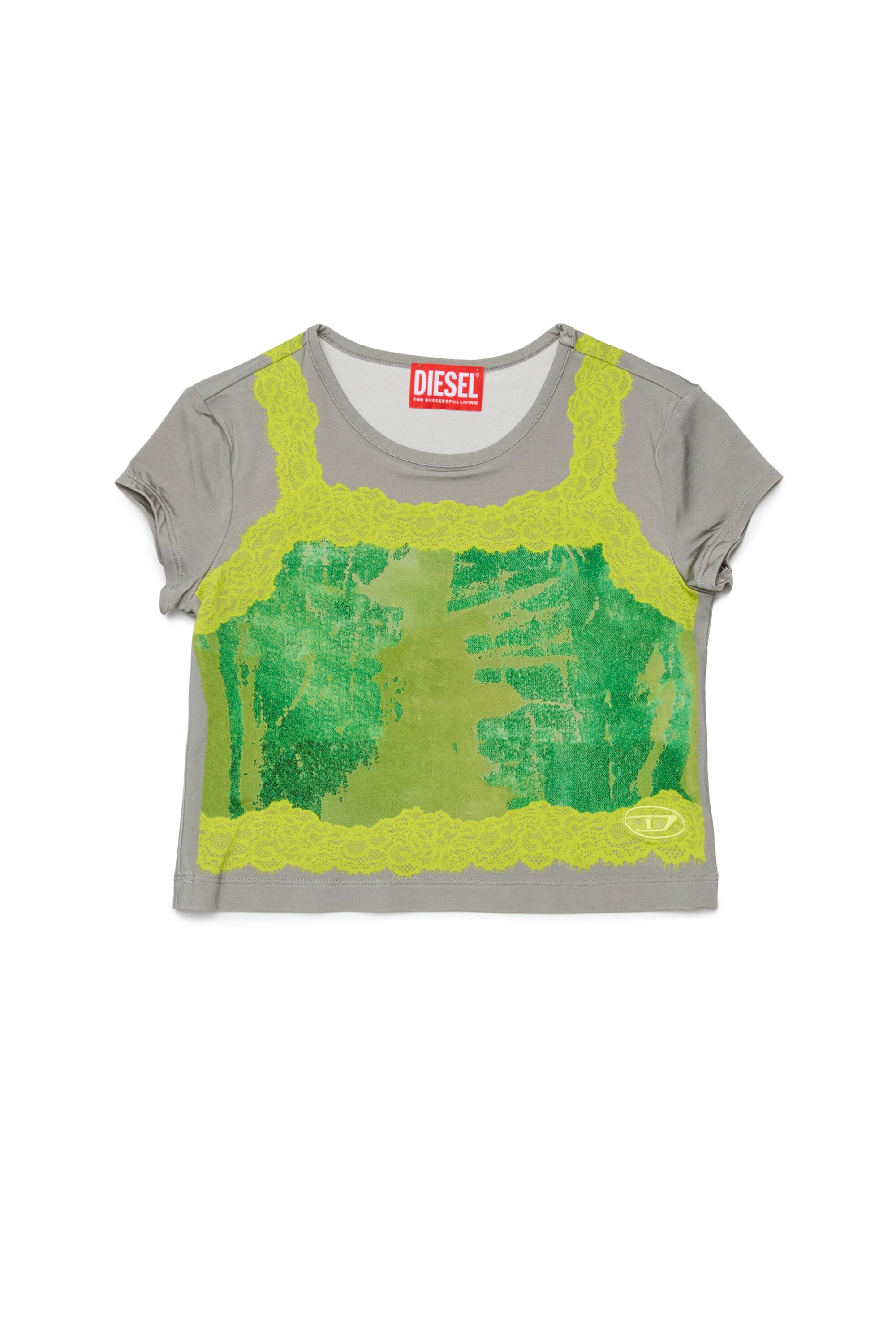 T-shirt con stampa effetto pizzo