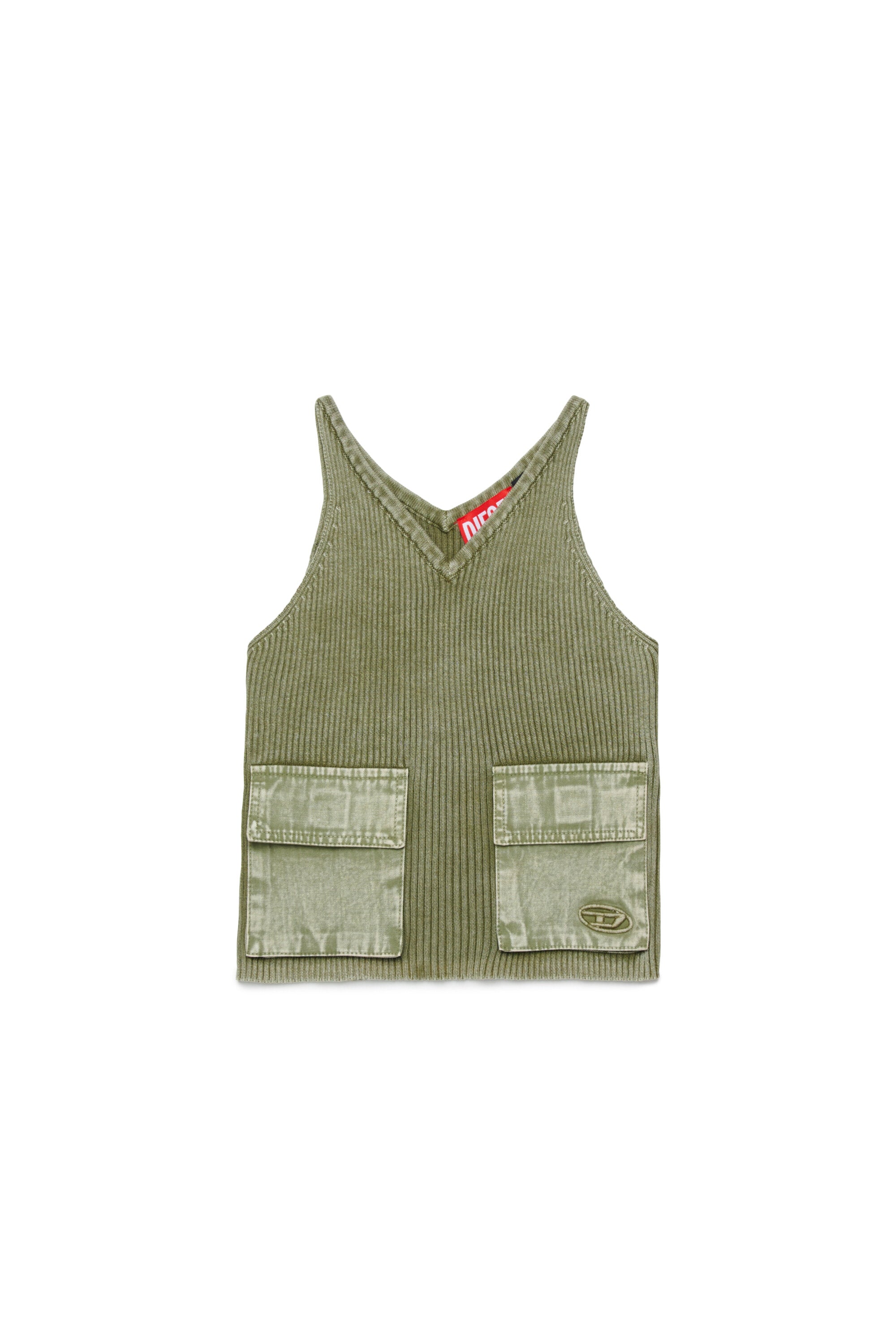 Top maglia a costine con tasche