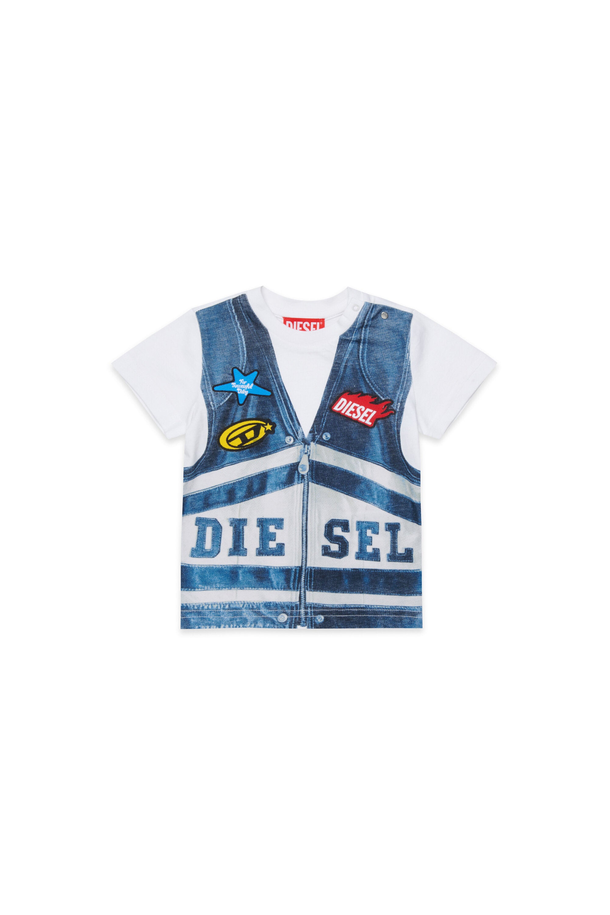 T-shirt con stampa effetto gilet denim