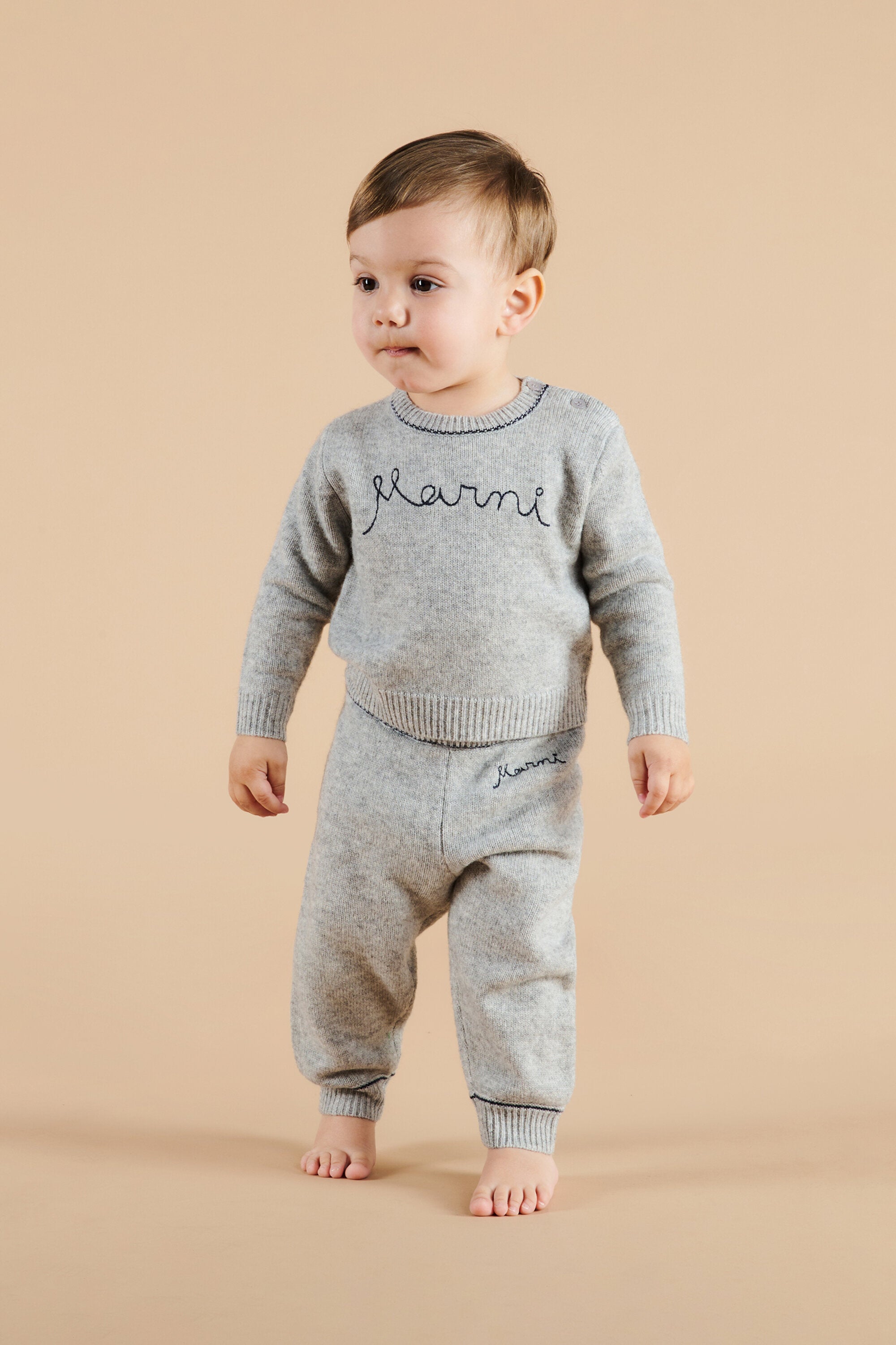 Wool-blend cashmere jogger pants with logo