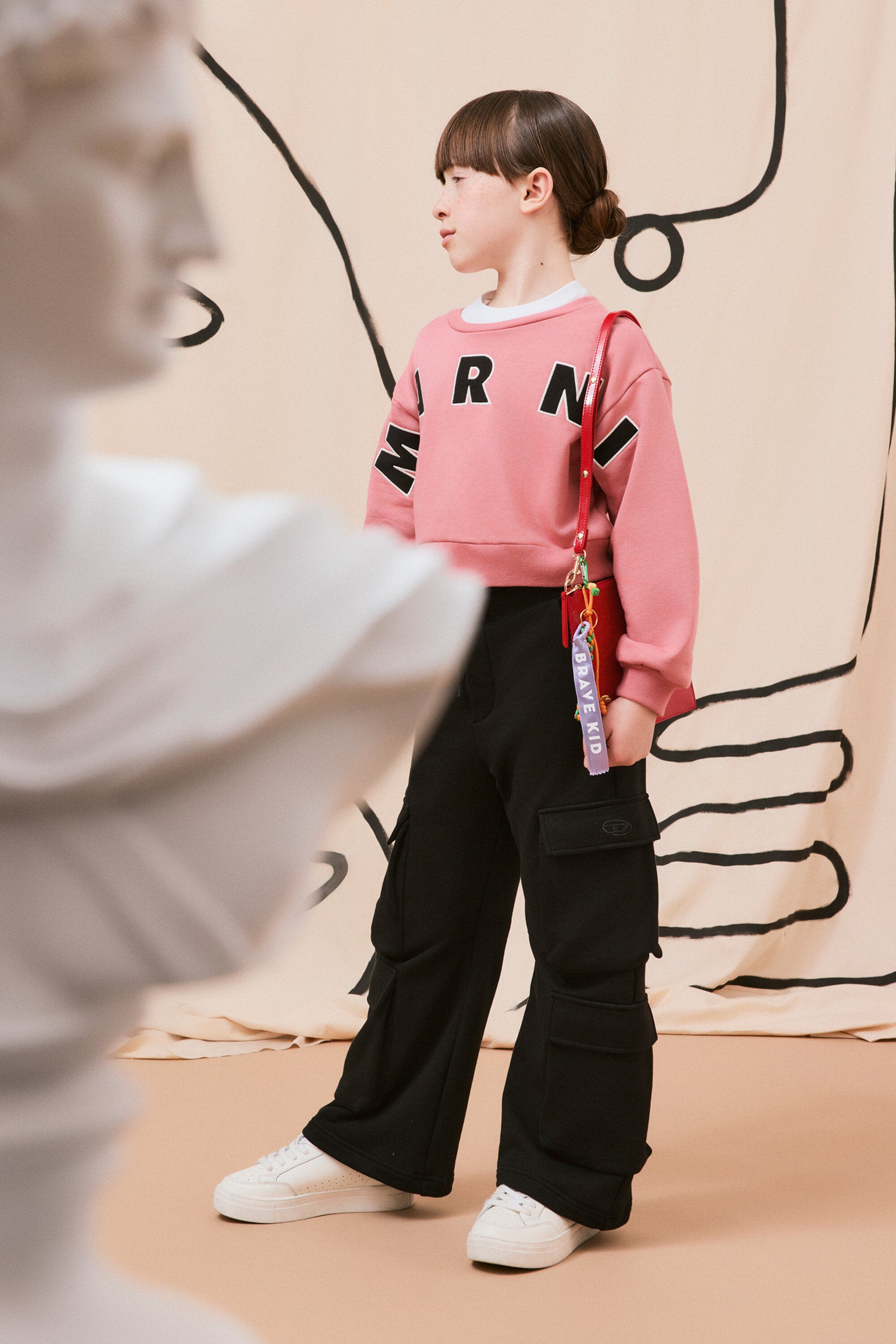 Felpa girocollo cropped con logo Patch Marni ricamato
