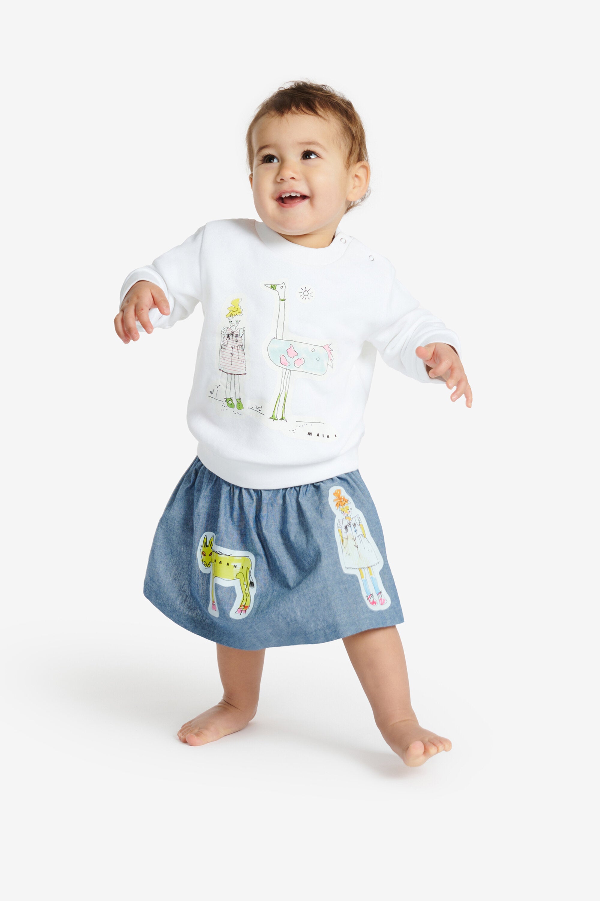 Gonna in chambray con disegni