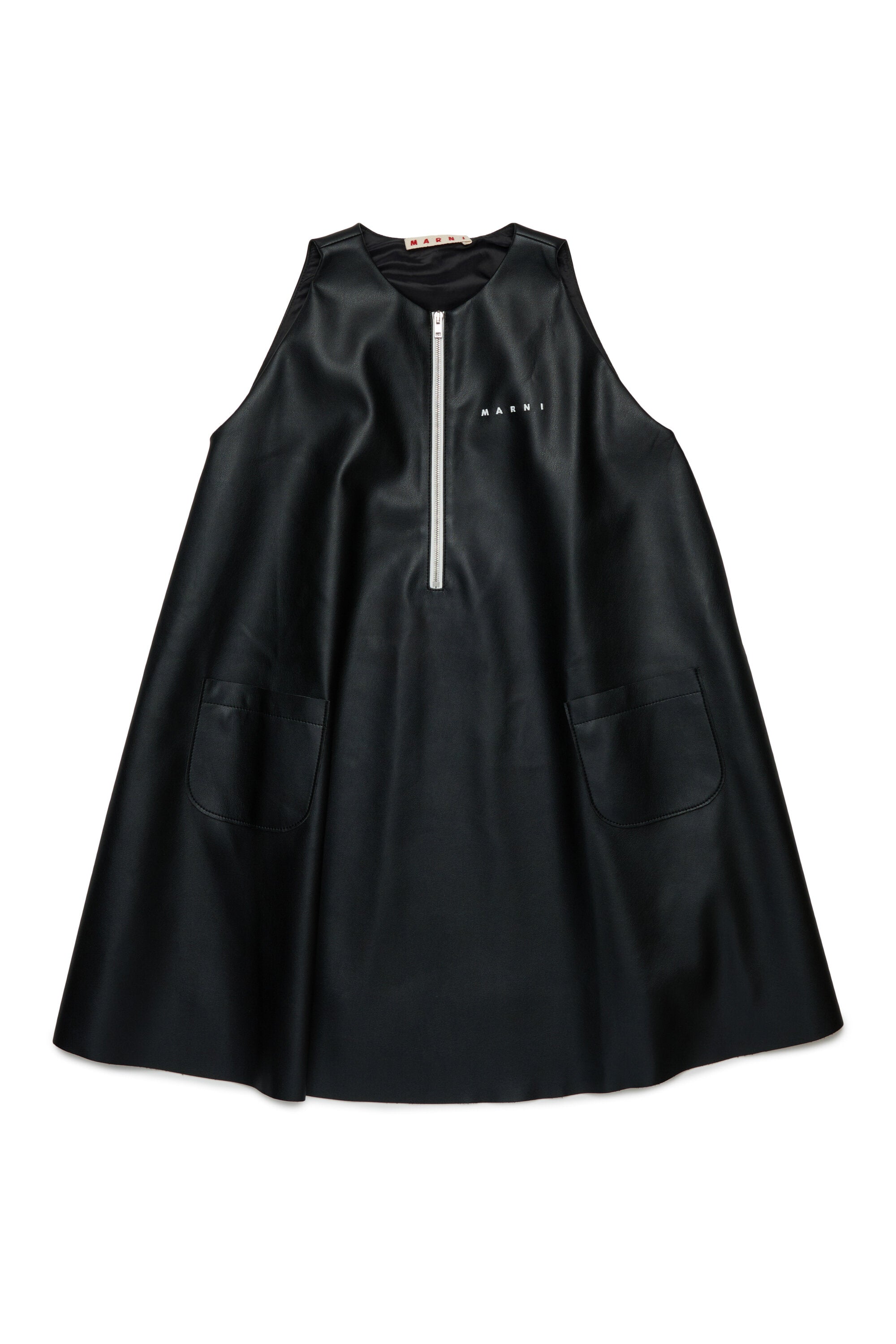 Abito corto svasato in tessuto spalmato